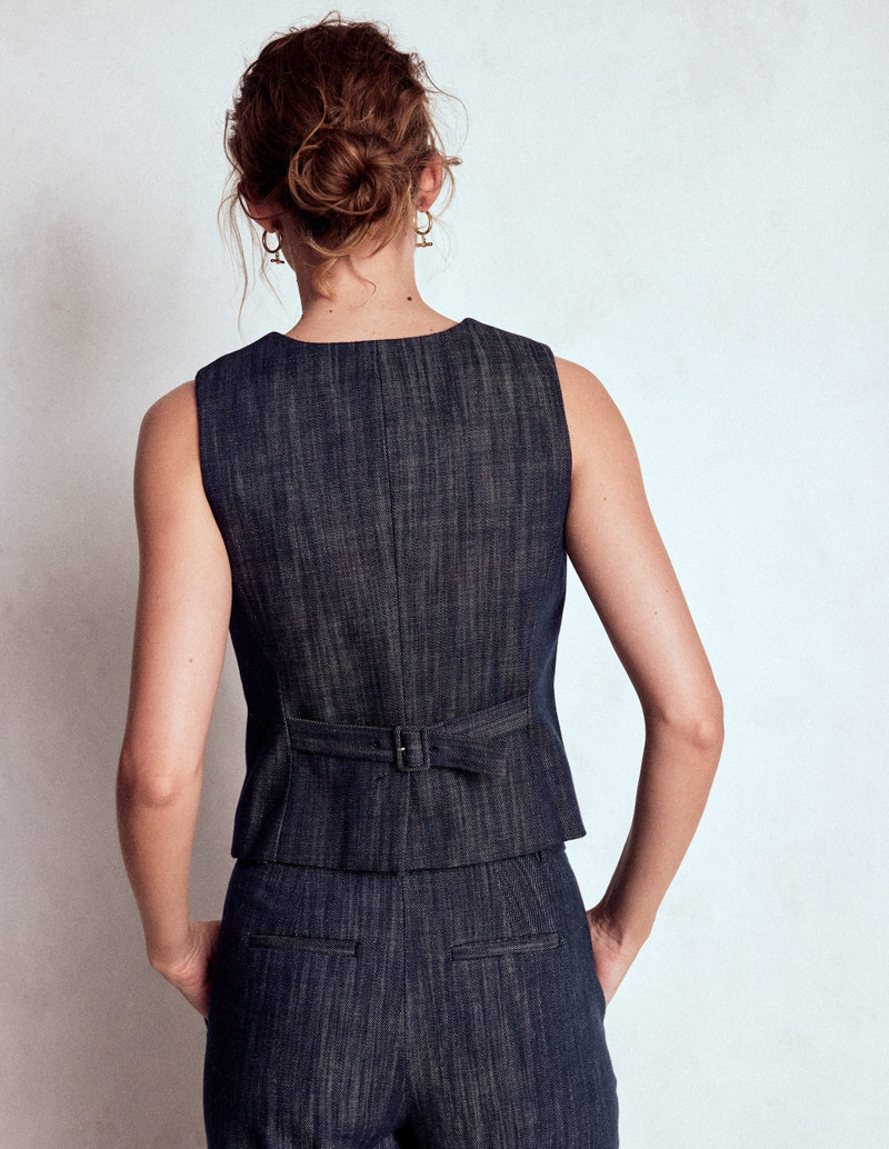 Tailored Twill Waistcoat-Navy, Indigo 4