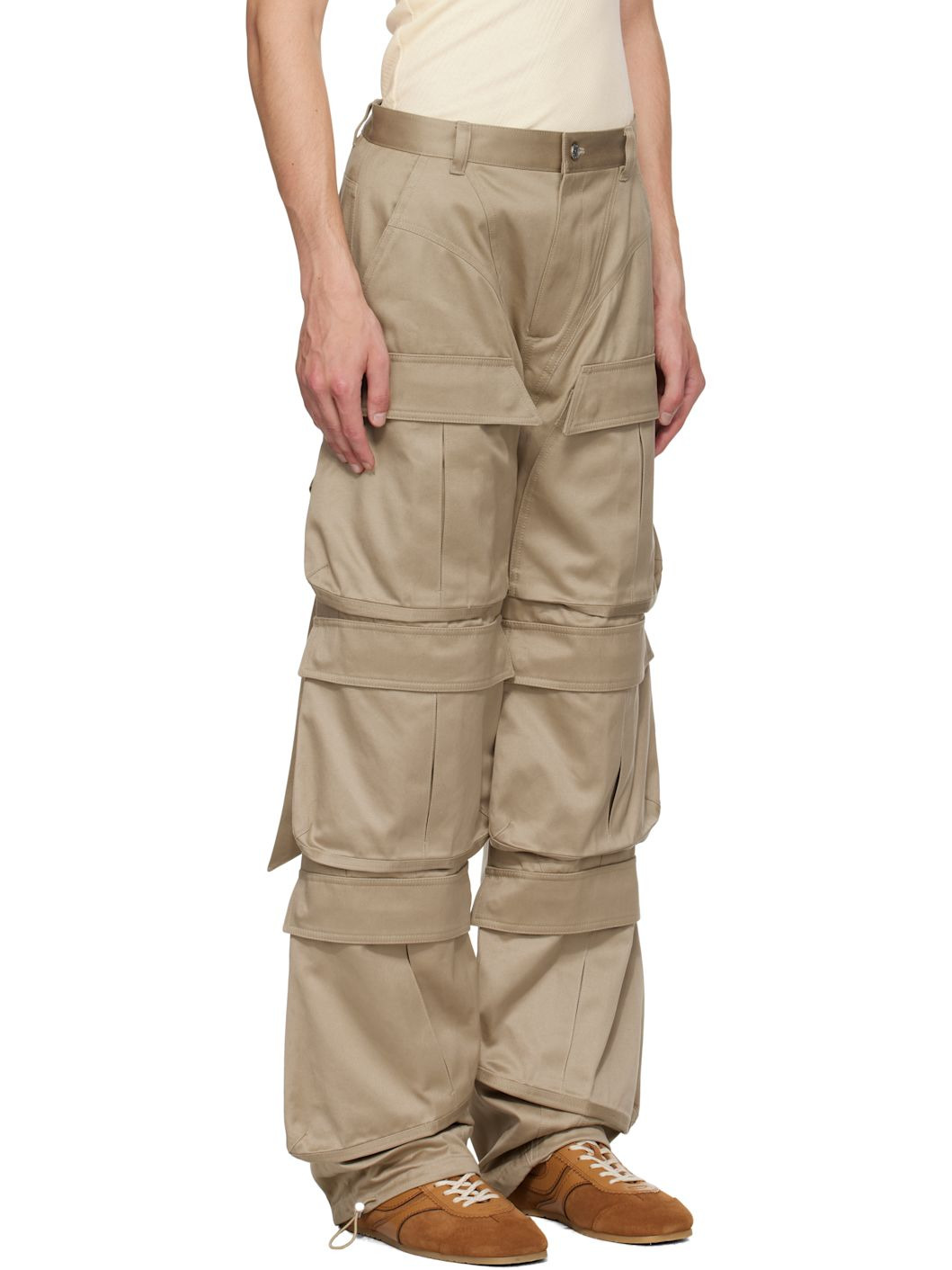 Beige Cinch Strap Cargo Pants - 2