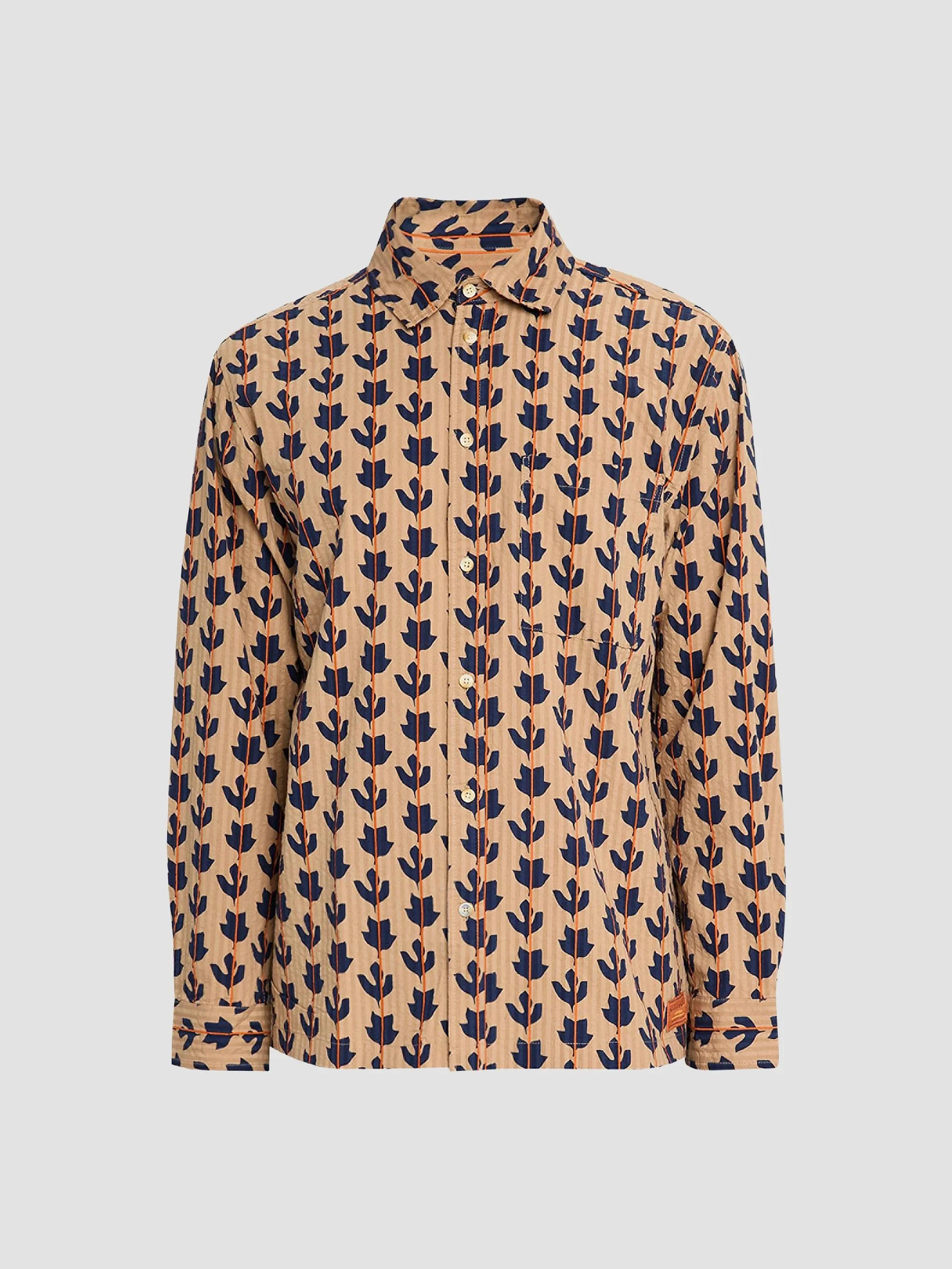 Men's Structured Print Button-Front Shirt - Ditsy Leaf - 1