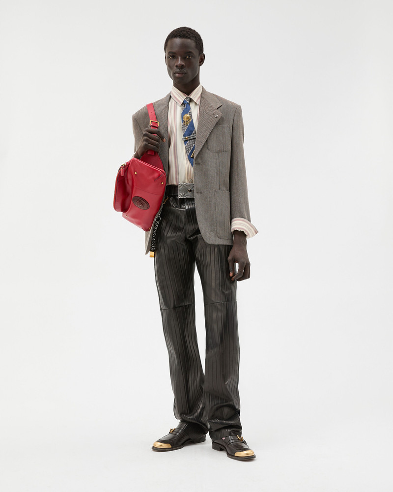 VERSACE Embossed Leather Pants outlook