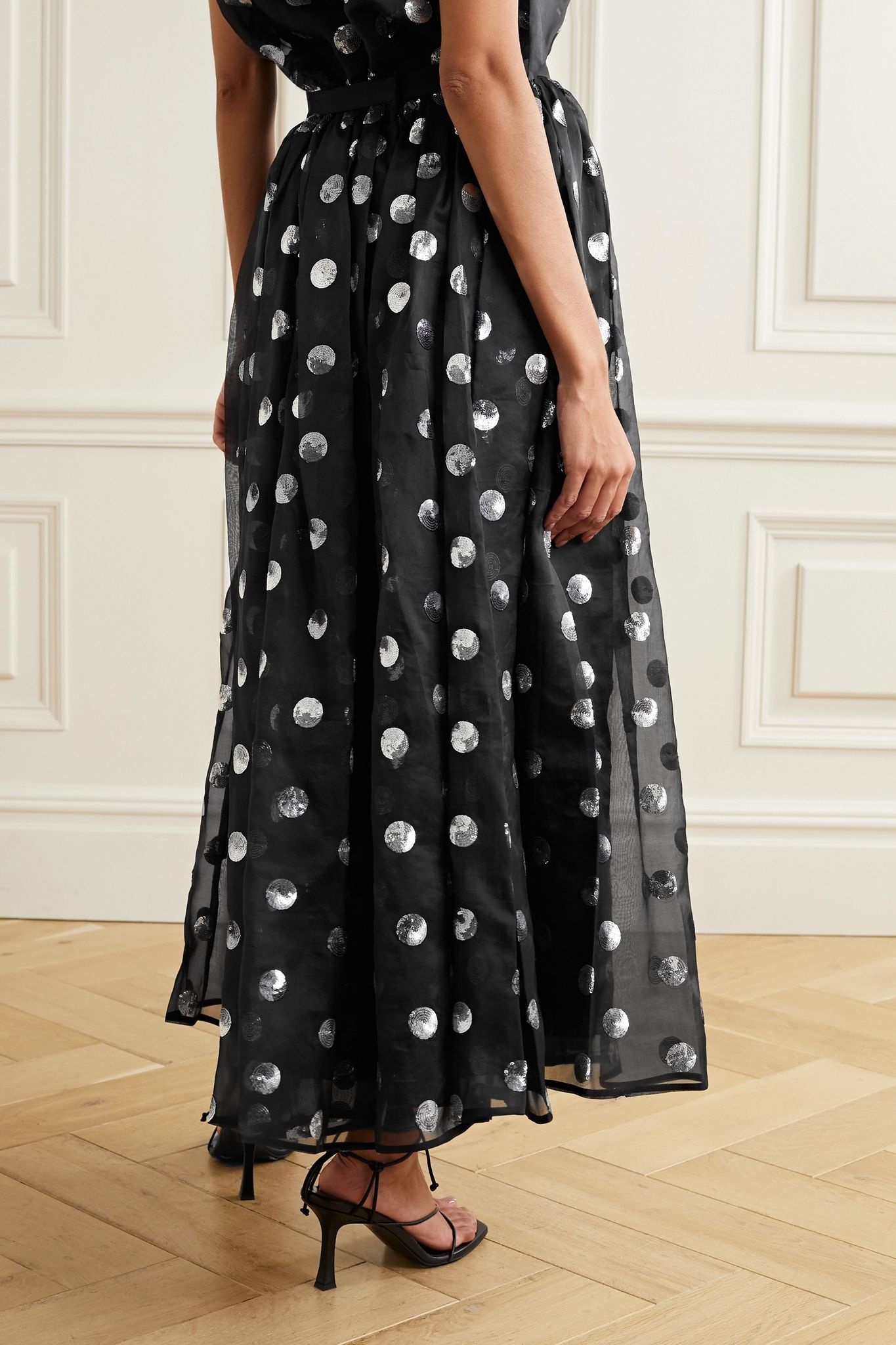 Lindie polka-dot sequined silk-chiffon skirt - 3