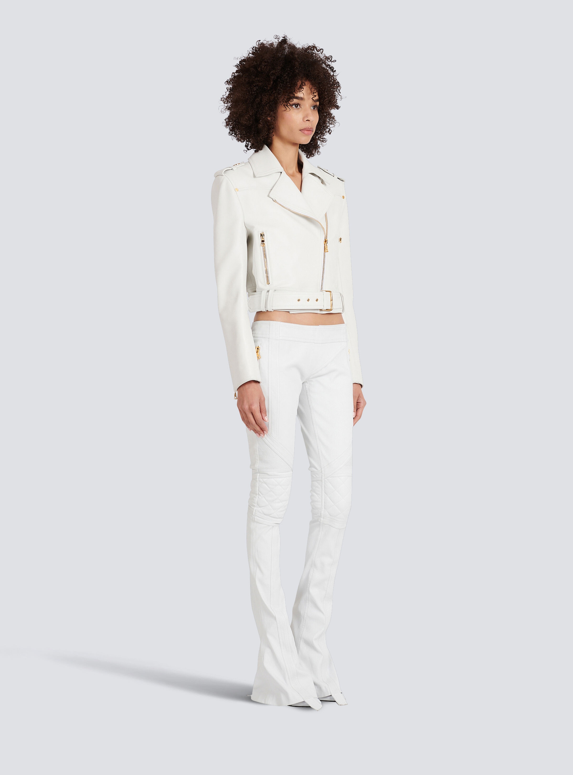 Cropped leather biker jacket - 5