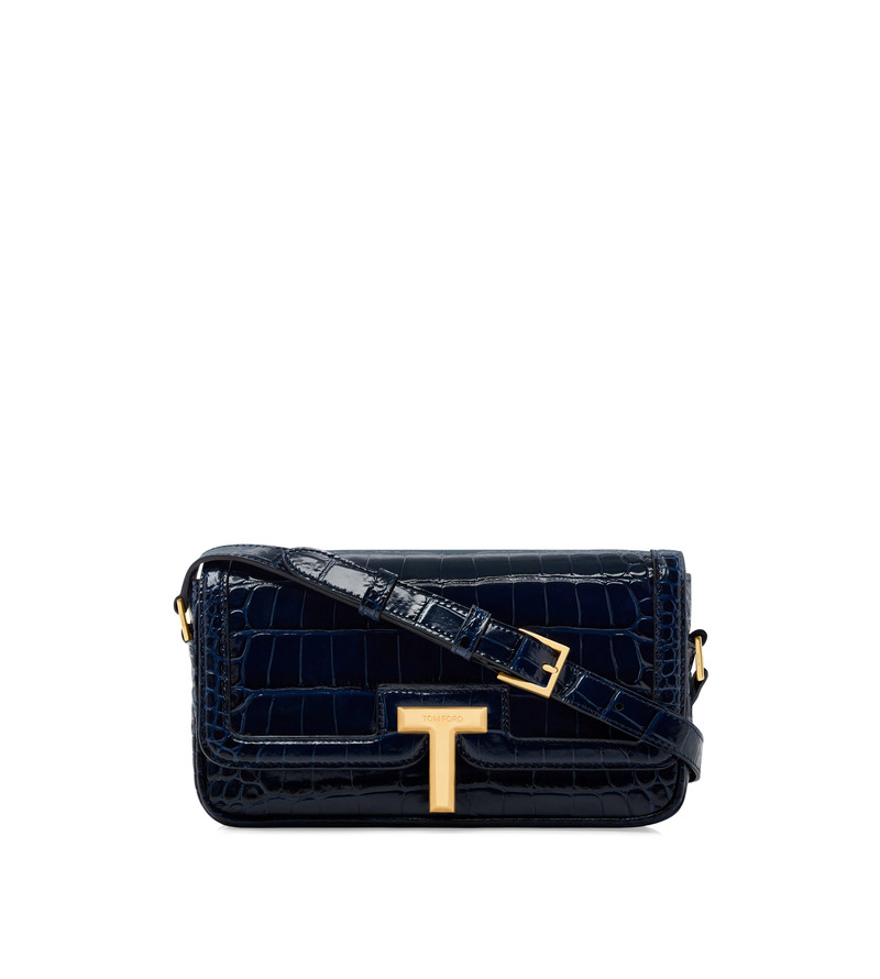 SHINY STAMPED CROCODILE LEATHER WALLIS E/W SHOULDER BAG 1