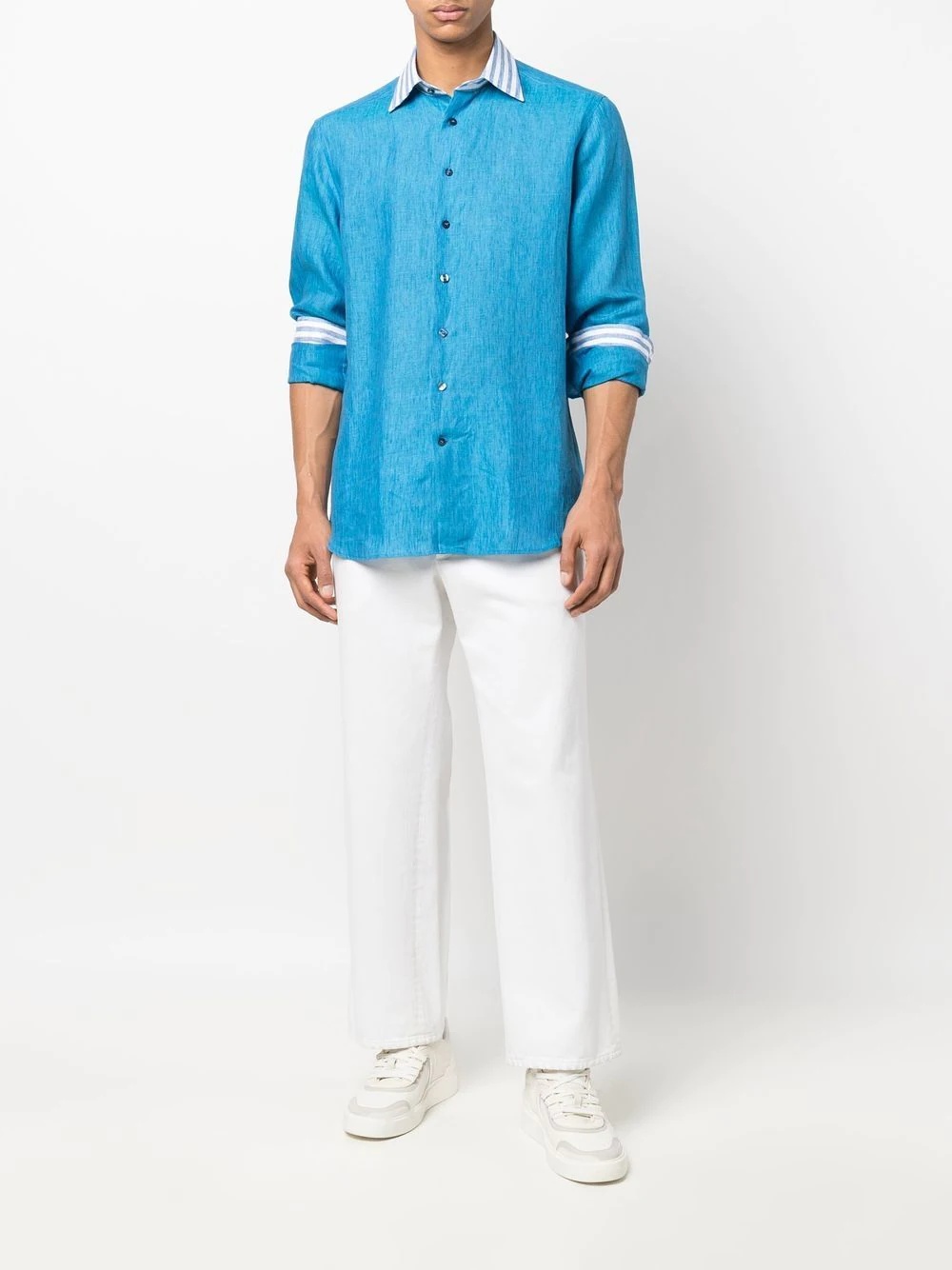 stripe-trimmed linen shirt - 2