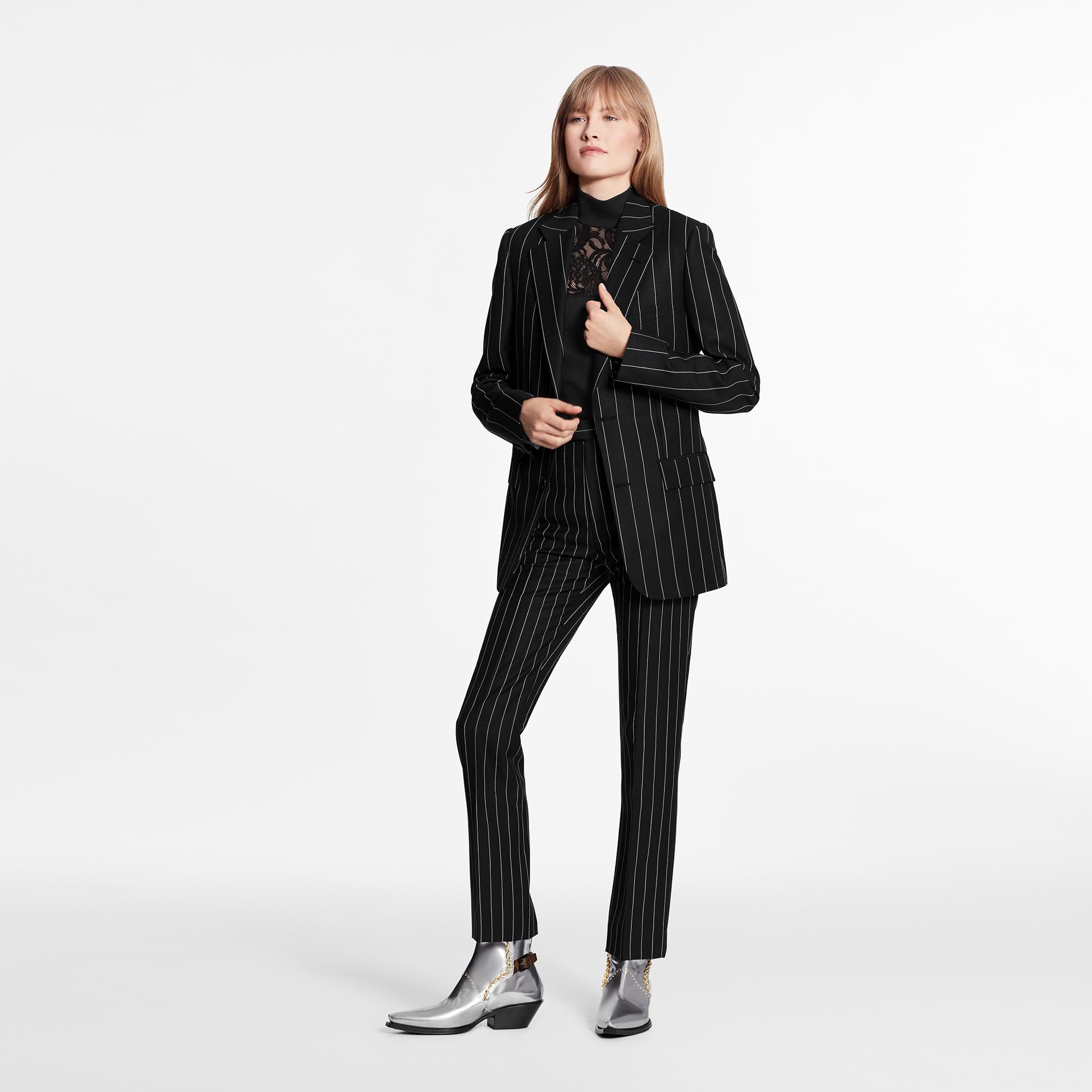 Pinstripe Straight-Cut Suit Pants  - 4