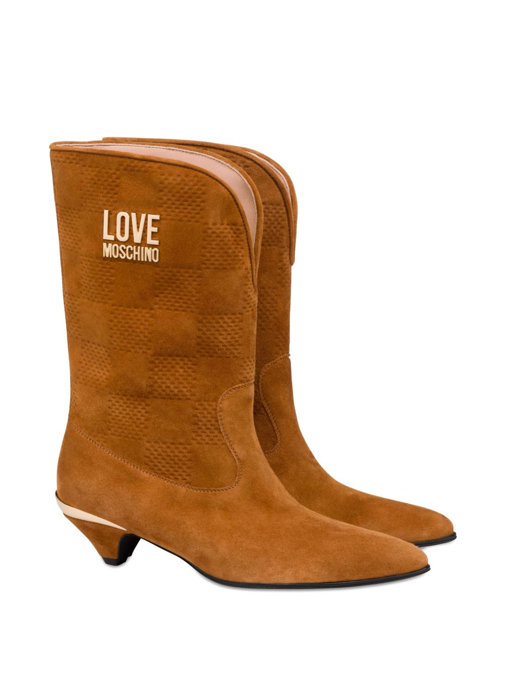 logo-plaque suede boots - 2