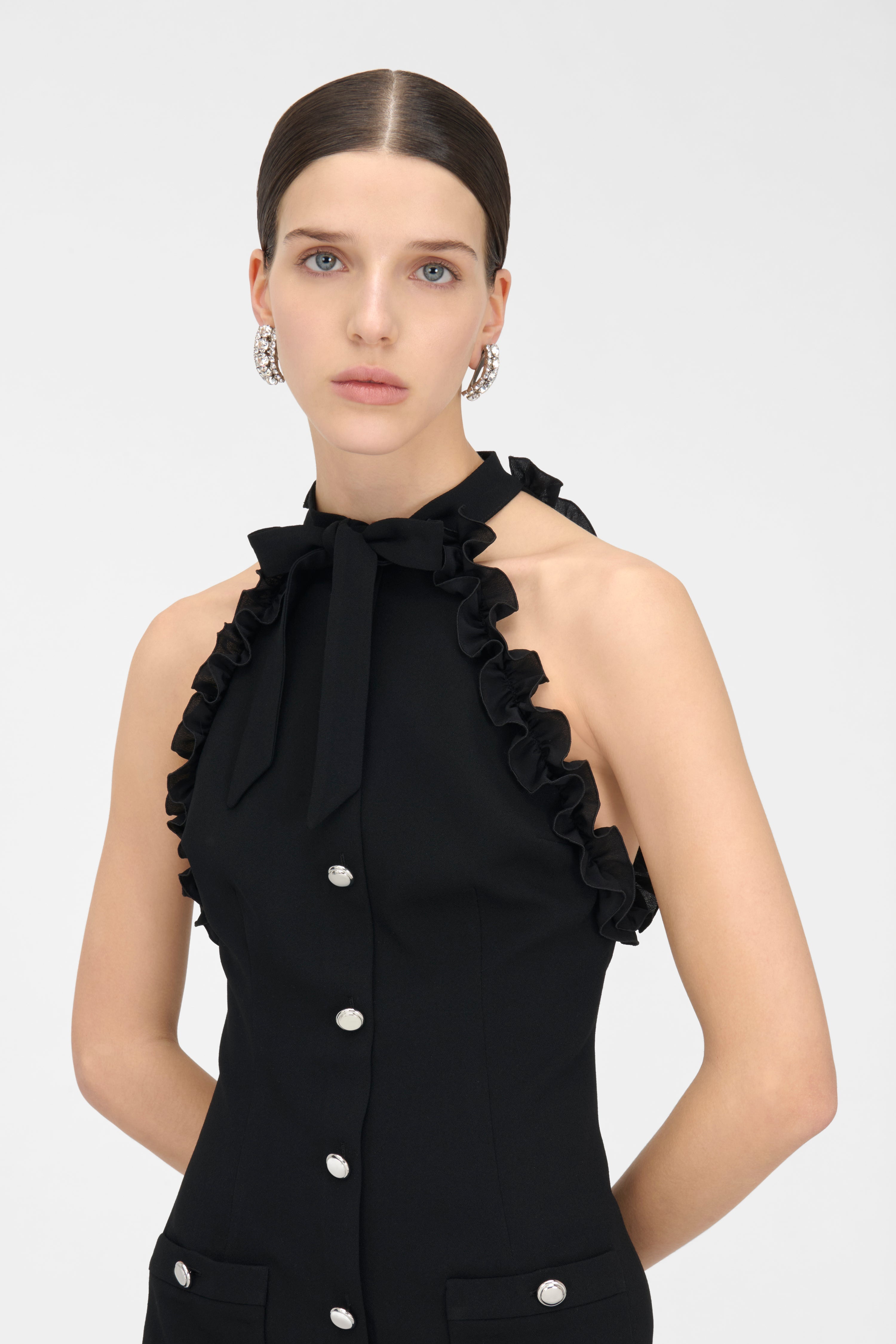 WOOL CREPE MINI DRESS WITH BOW - 6