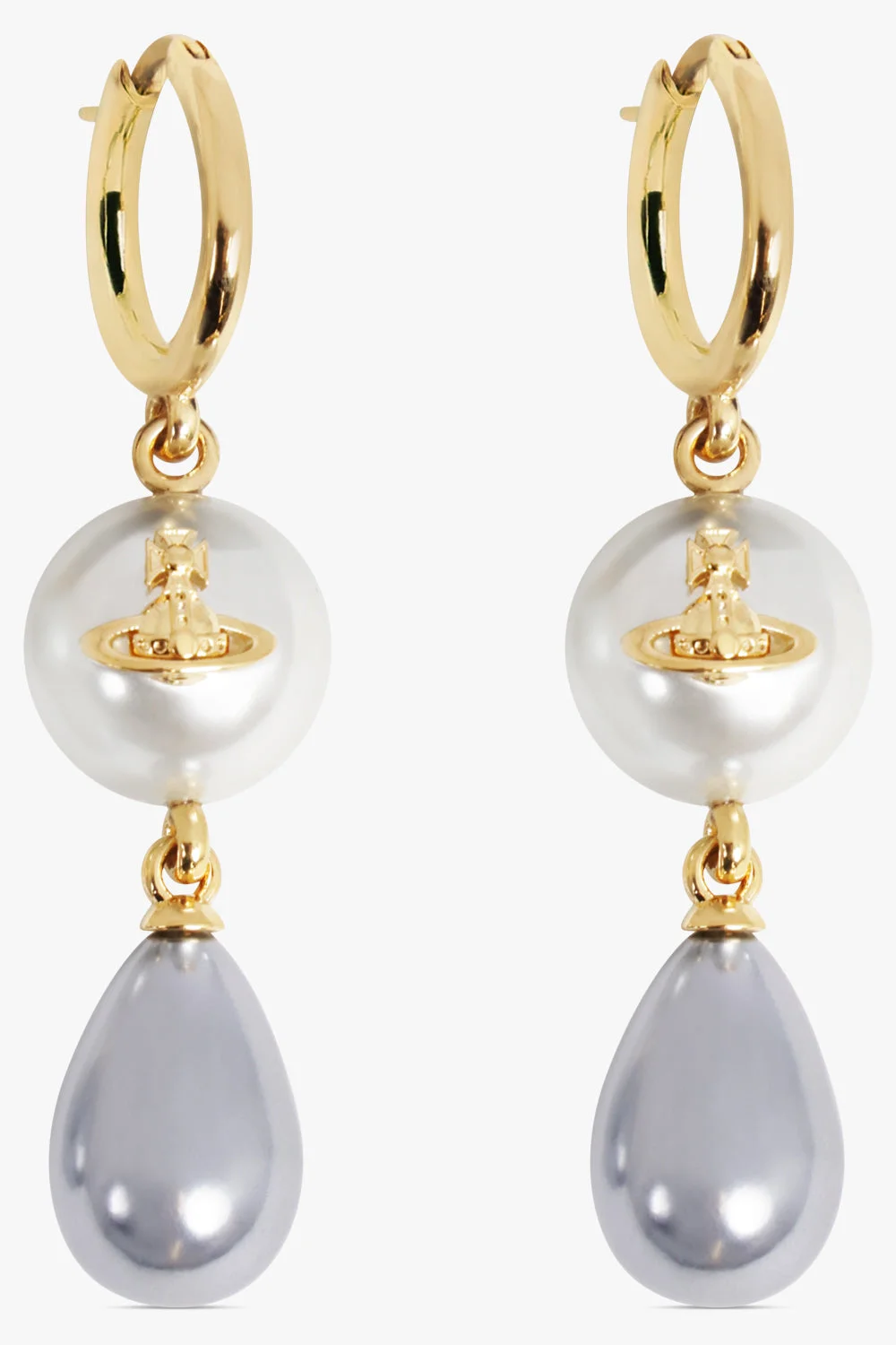 MARTHA ORB PEARL DROP EARRINGS | GREY/GOLD - 1