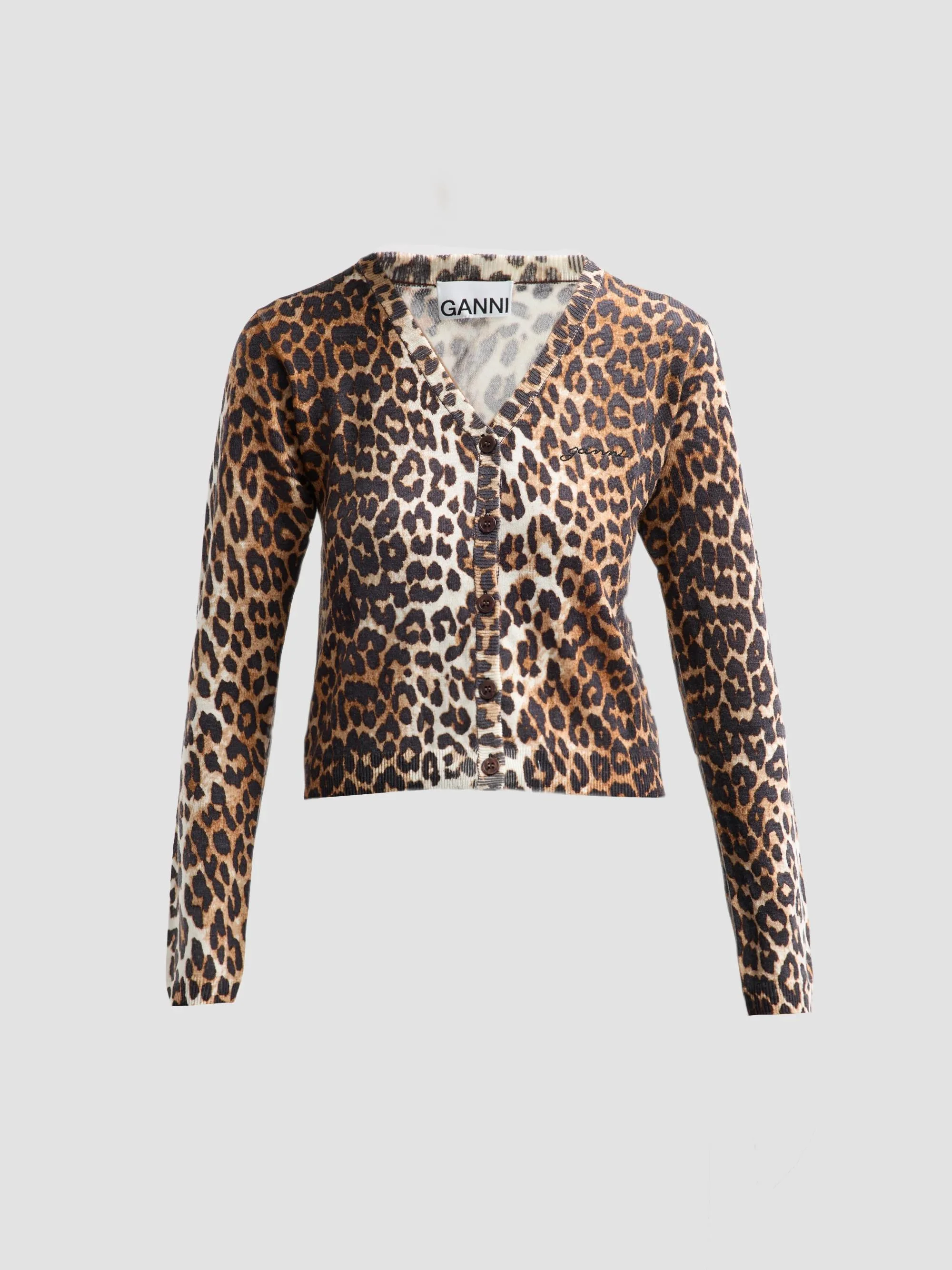 Women's Leopard-Print Wool Cardigan - Almond Milk - 1