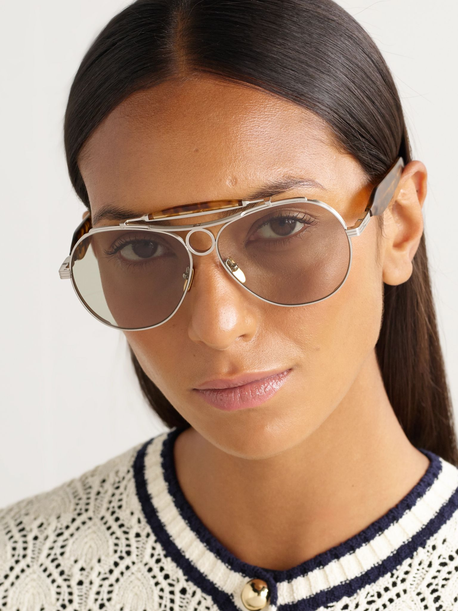 Aspen aviator-style silver-tone and acetate sunglasses Silver - 2