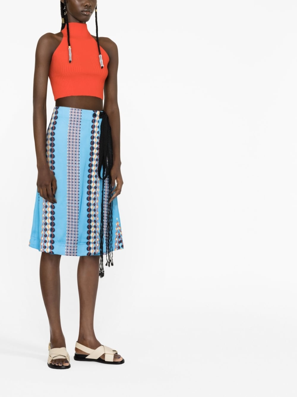 tie-fastening geometric print skirt - 4