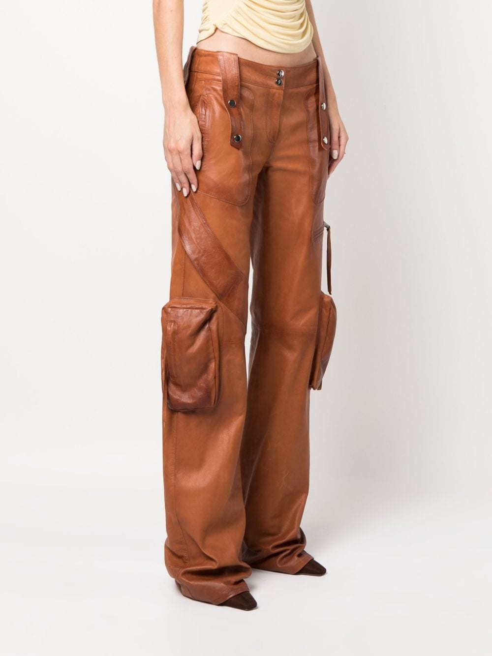 slim-cut leather cargo trousers - 3