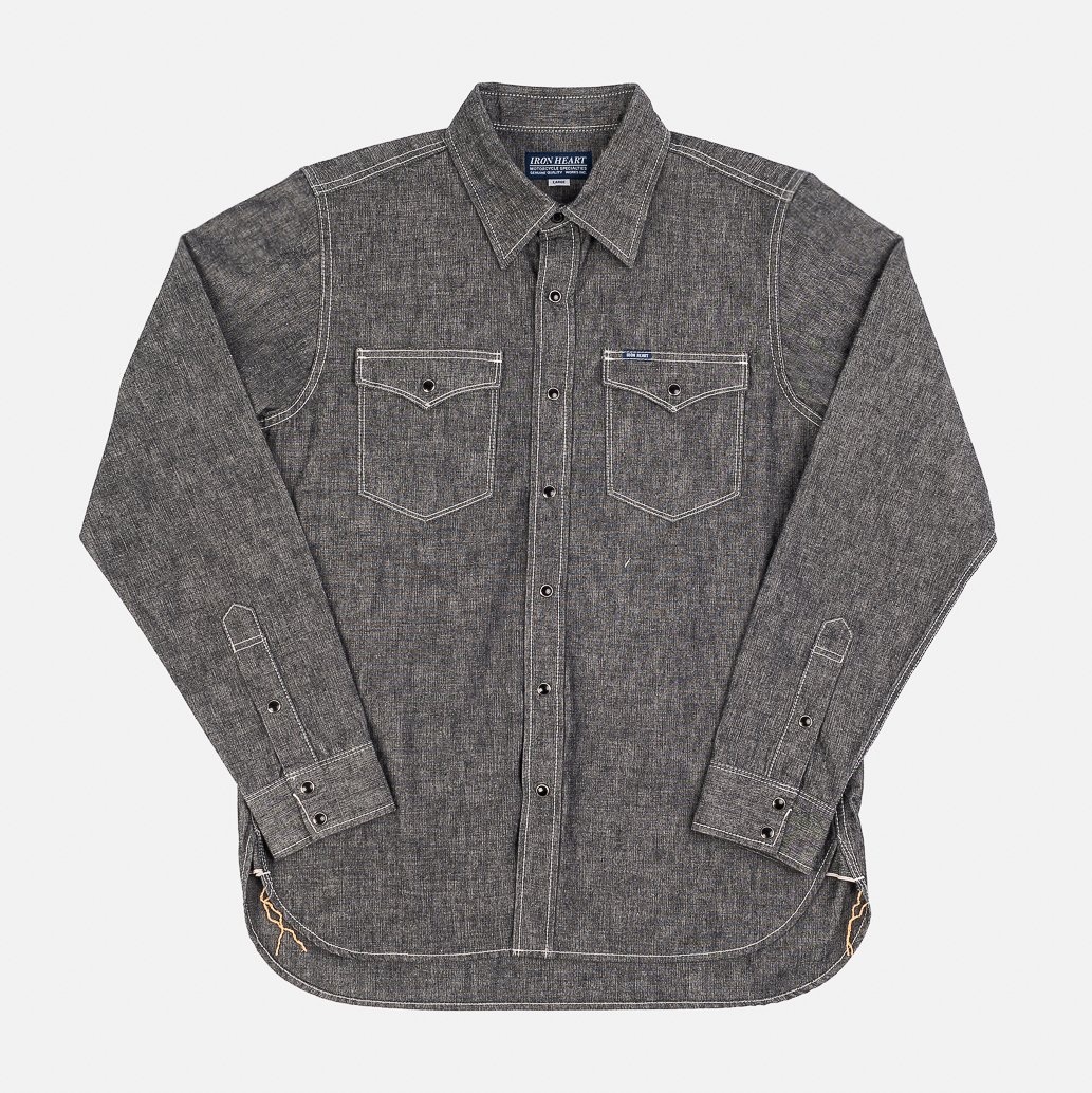 10oz Selvedge Chambray Single Yoke Western Shirt - Black - 1