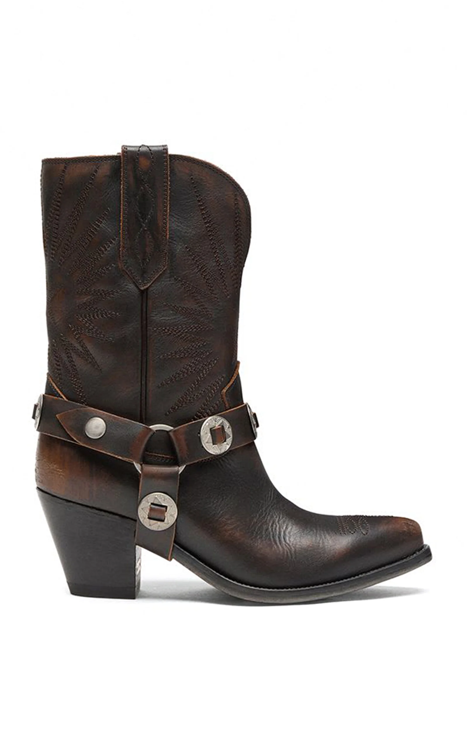 70 Wish Star Low Distressed Leather Upper With Strap Boots black - 1