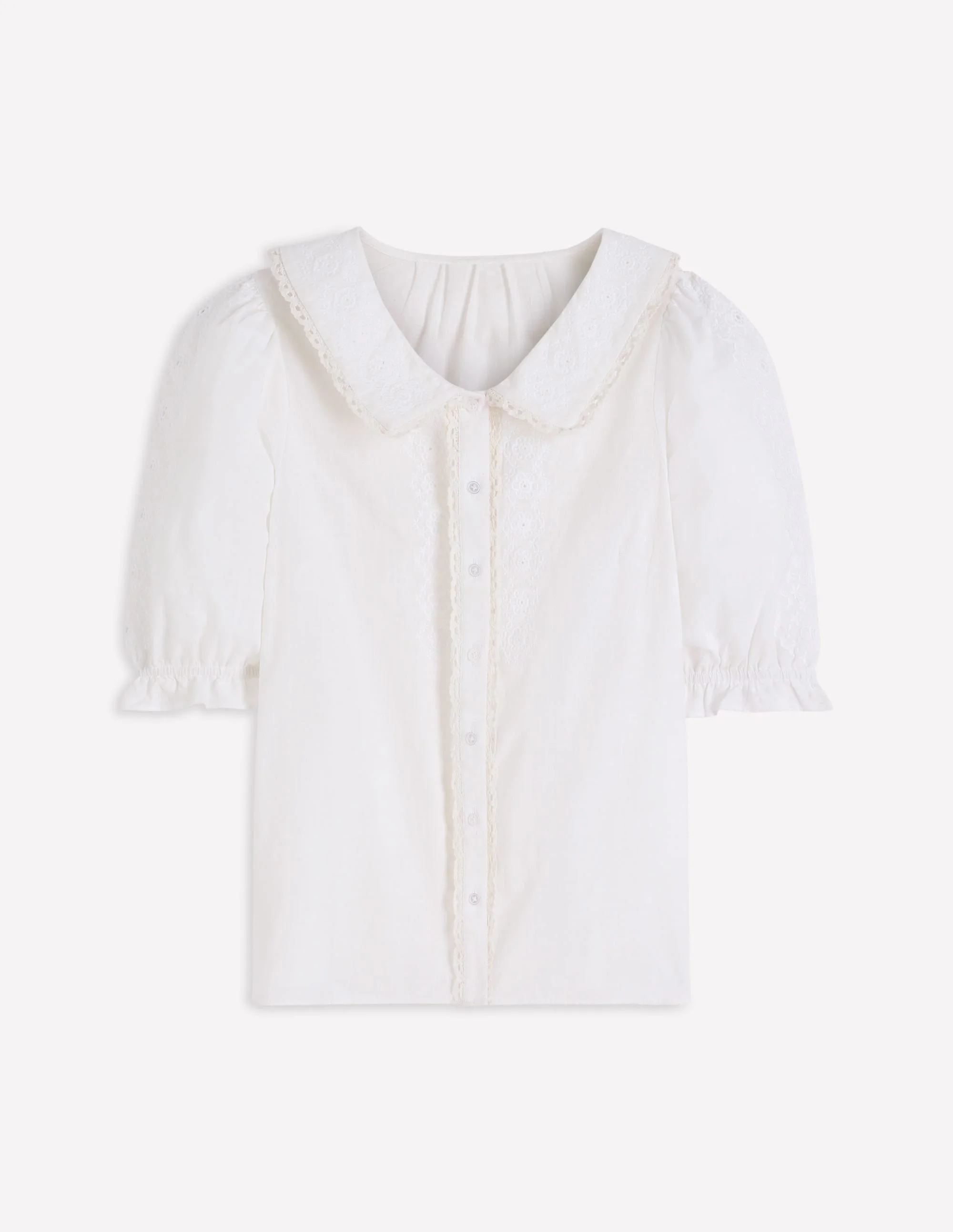 Short Sleeve Pretty Collar Top-White - 1