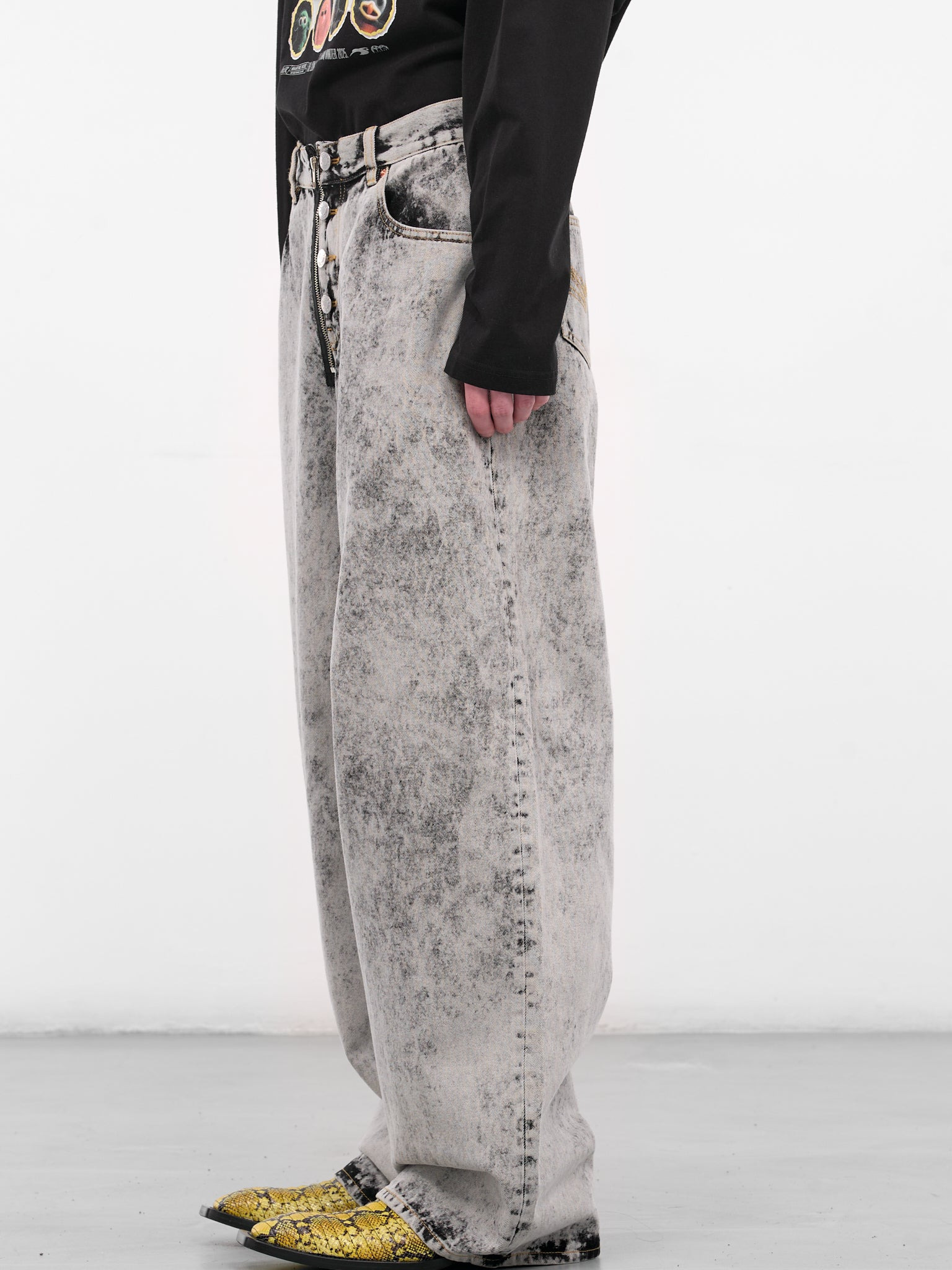 Gray Denim Wide Leg Jeans - 2