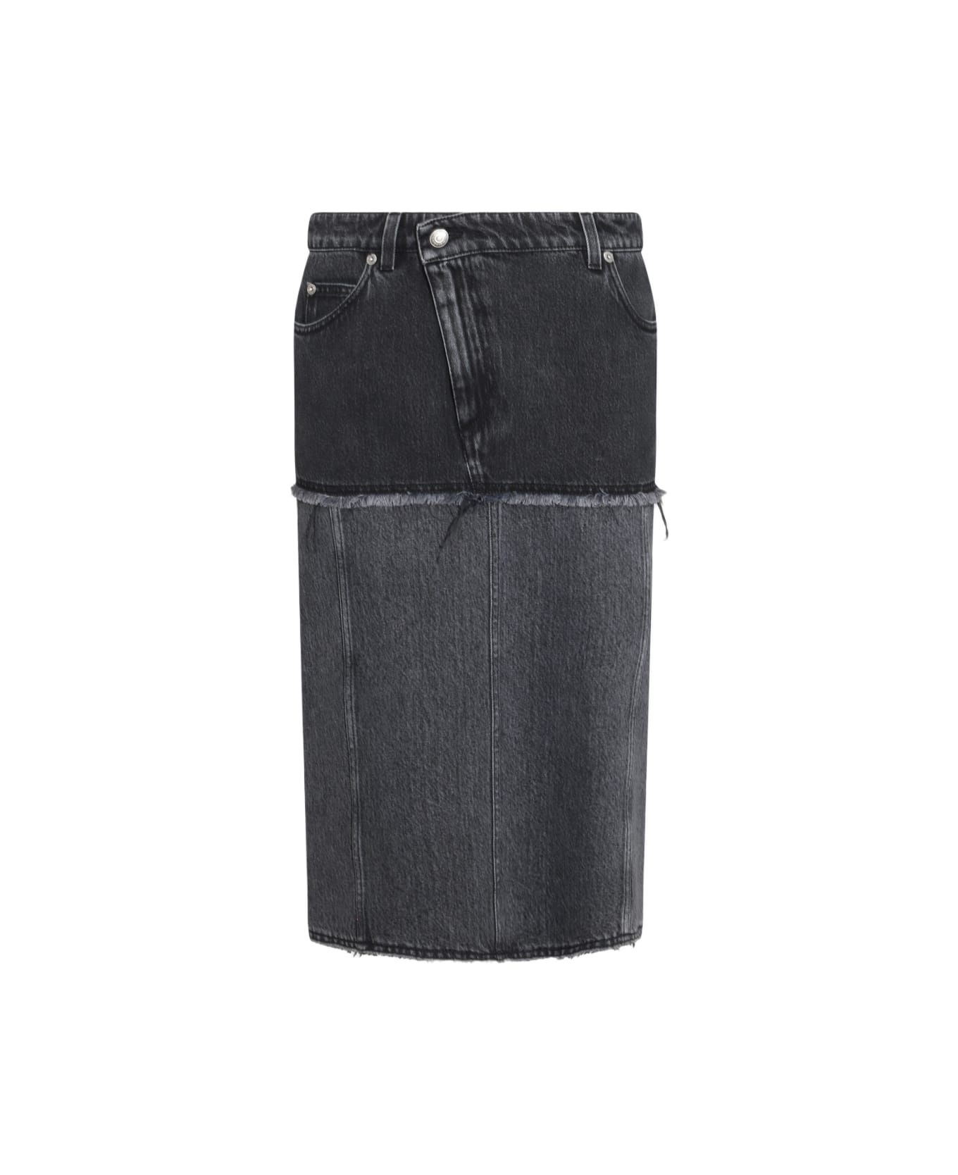 Black And Grey Cotton Skirt - 1