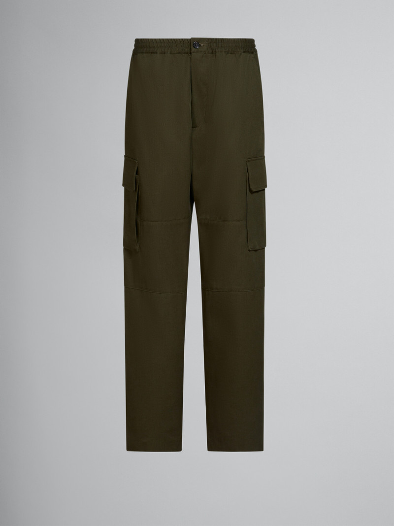 GREEN GABARDINE CARGO PANTS WITH DRAWSTRING WAIST 1