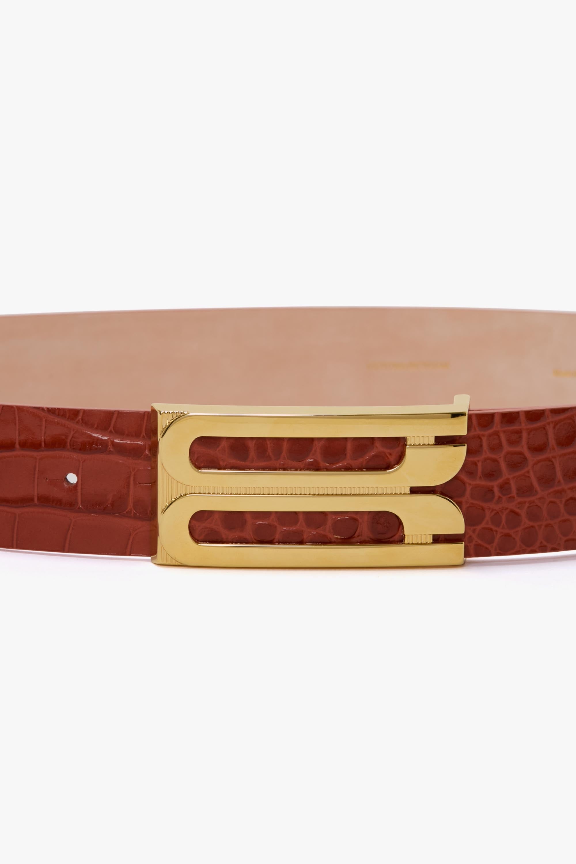 Jumbo Frame Belt In Brick Red Croc Embossed Leather - 2