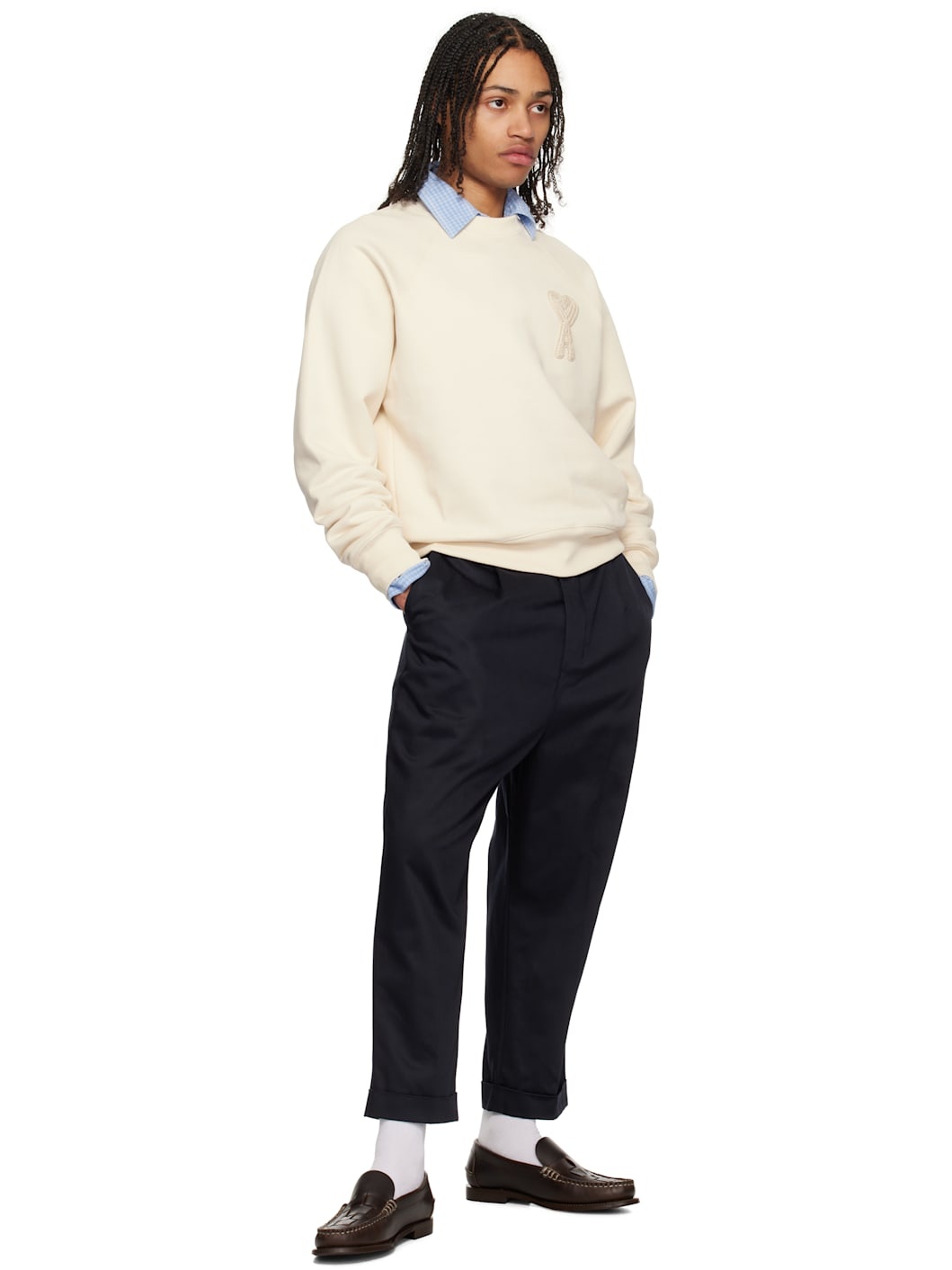 Navy Cotton Carrot Oversized Trousers - 4