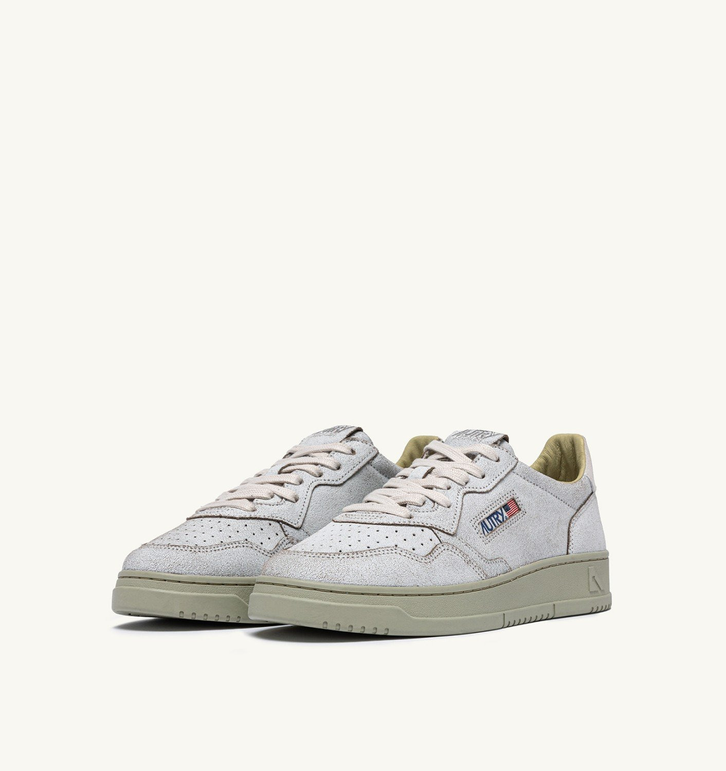 MEDALIST LOW SNEAKERS IN WHITE AND GRAY GREEN SCRAPED EFFECT SUEDE - 2