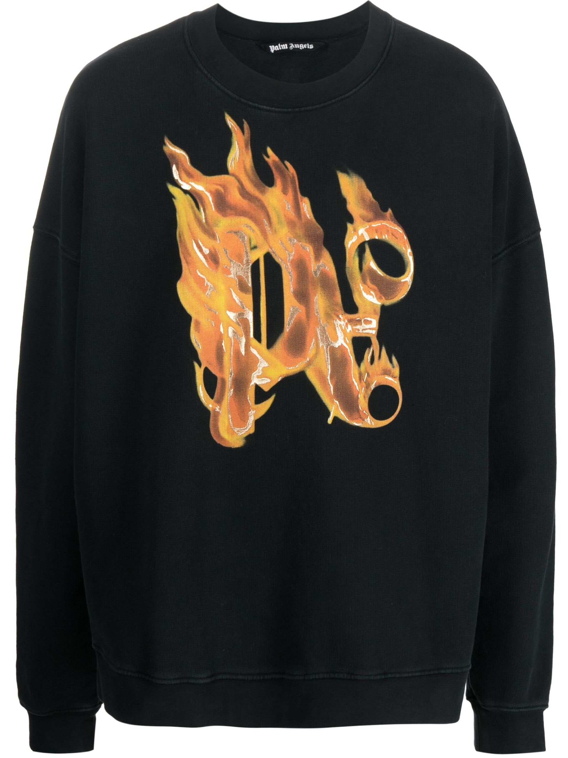 Black Burning-print cotton sweatshirt - 1