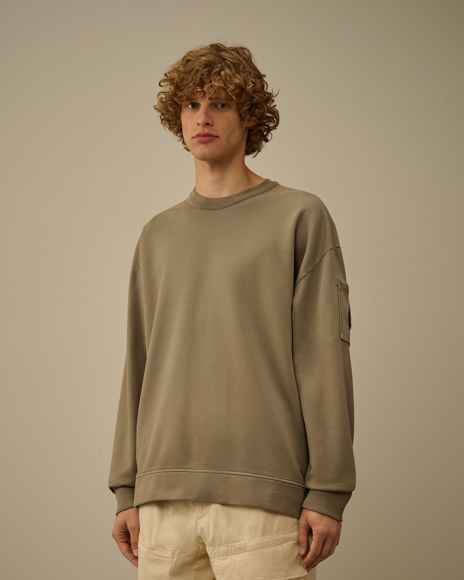 Brushed and Emerized Diagonal Fleece Boxy Crewneck Sweatshirt - 3