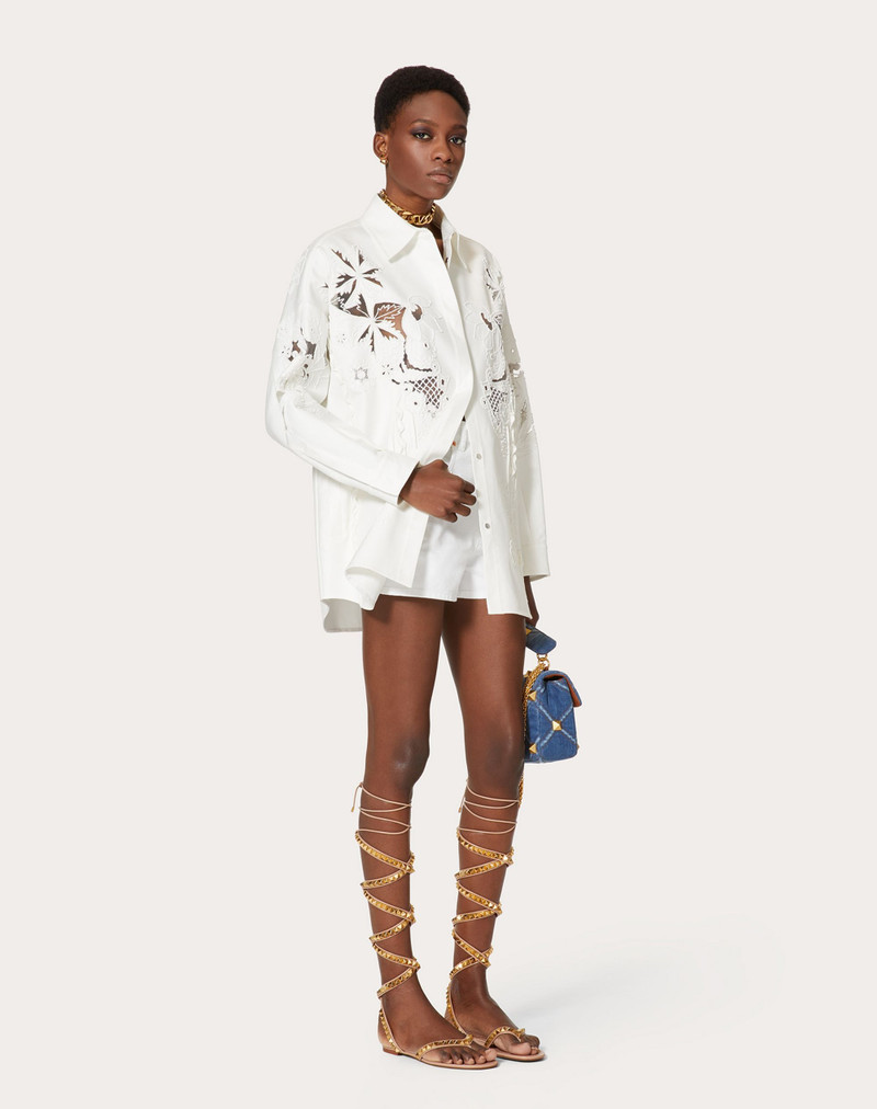 VALENTINO WHITE DENIM SHORTS WITH VALENTINO ARCHIVE 1985 PRINT outlook