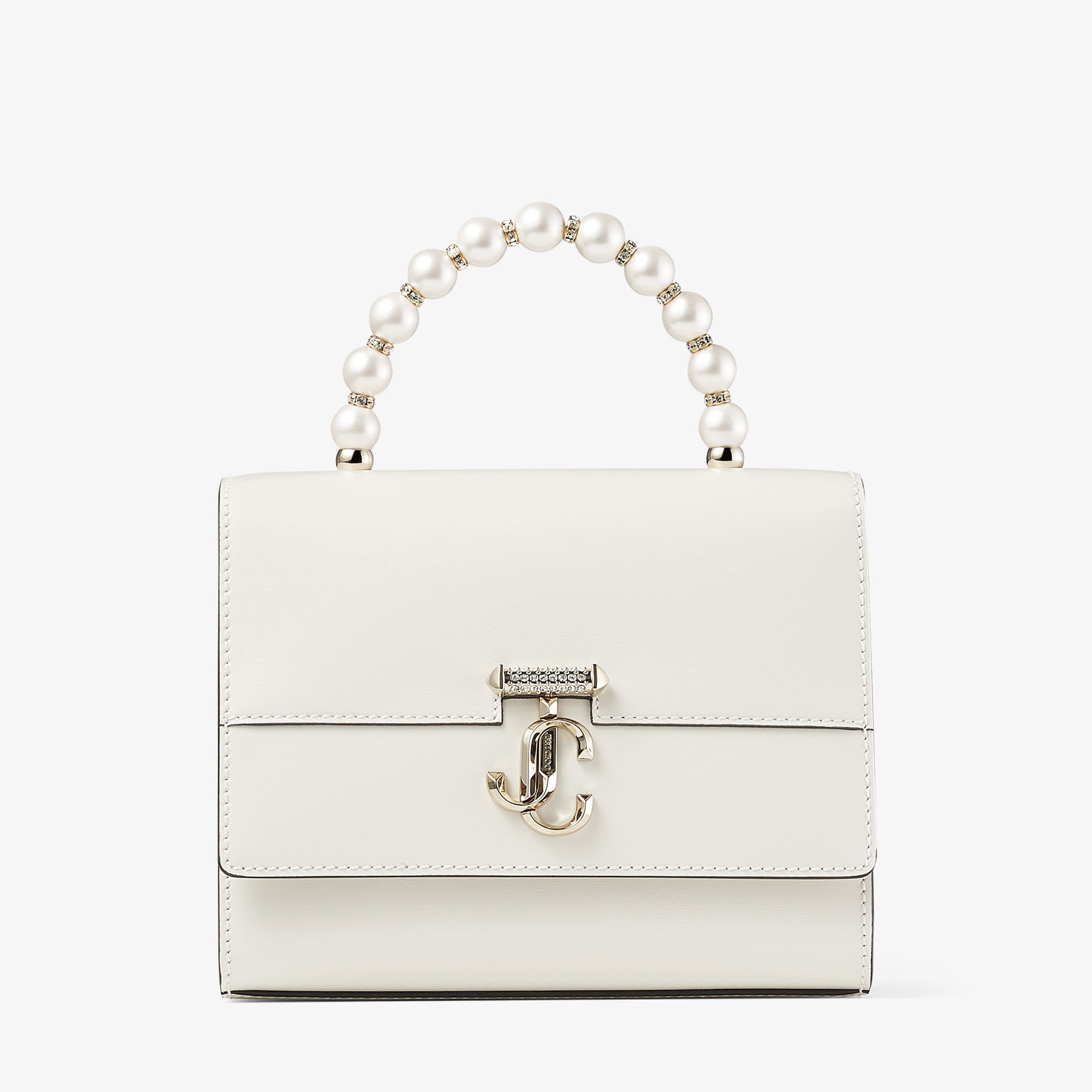 Avenue Tophandle/S, Latte Box Leather Top Handle Bag with Pearls