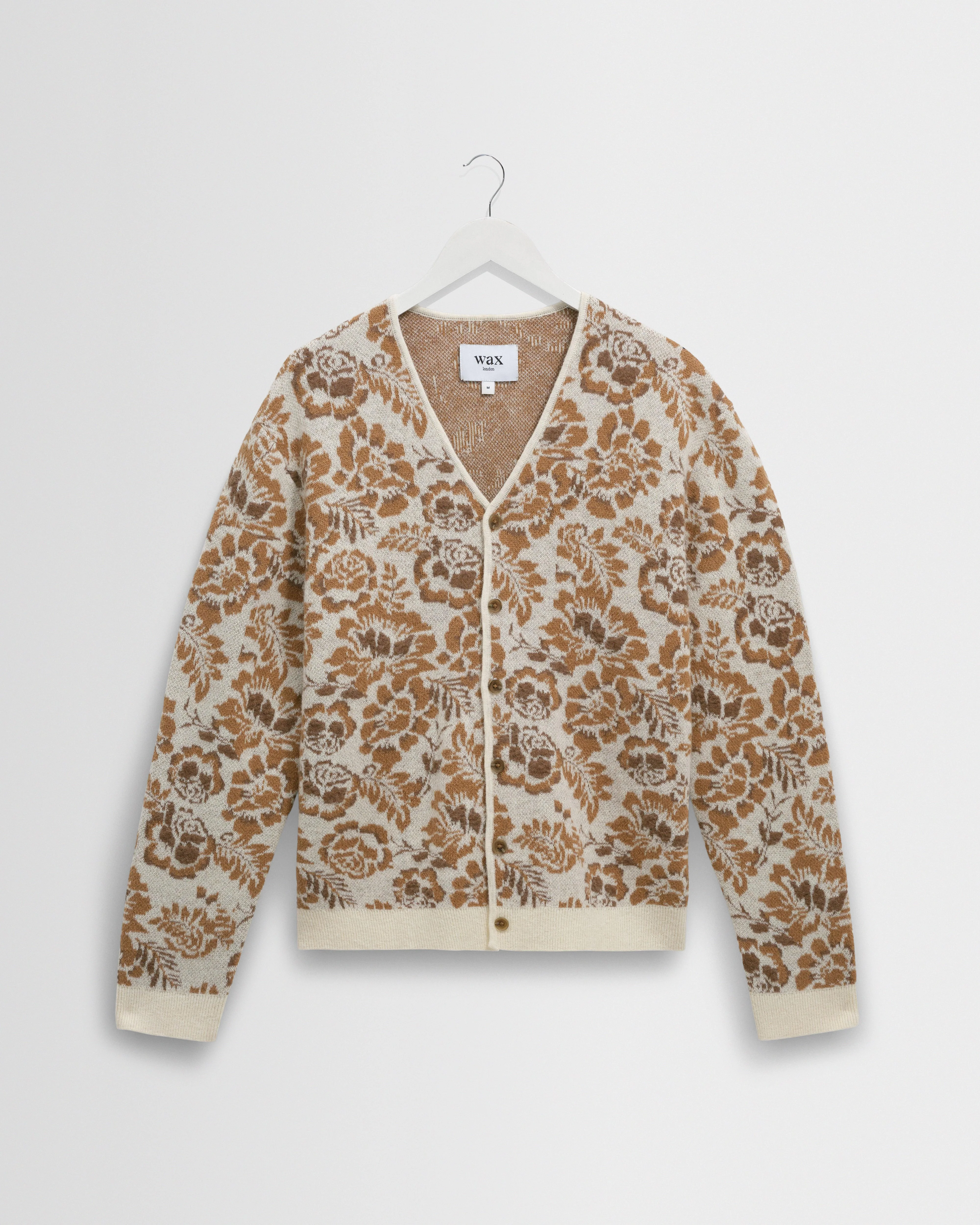 Alban - Natural And Brown Floral Textured Jacquard Cardigan - 1