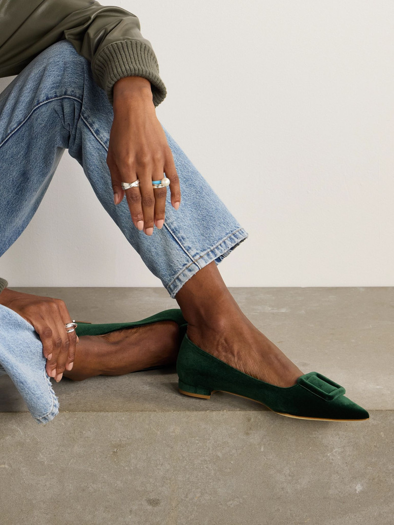 Manolo Blahnik Maysale velvet pointed-toe flats Dark green outlook