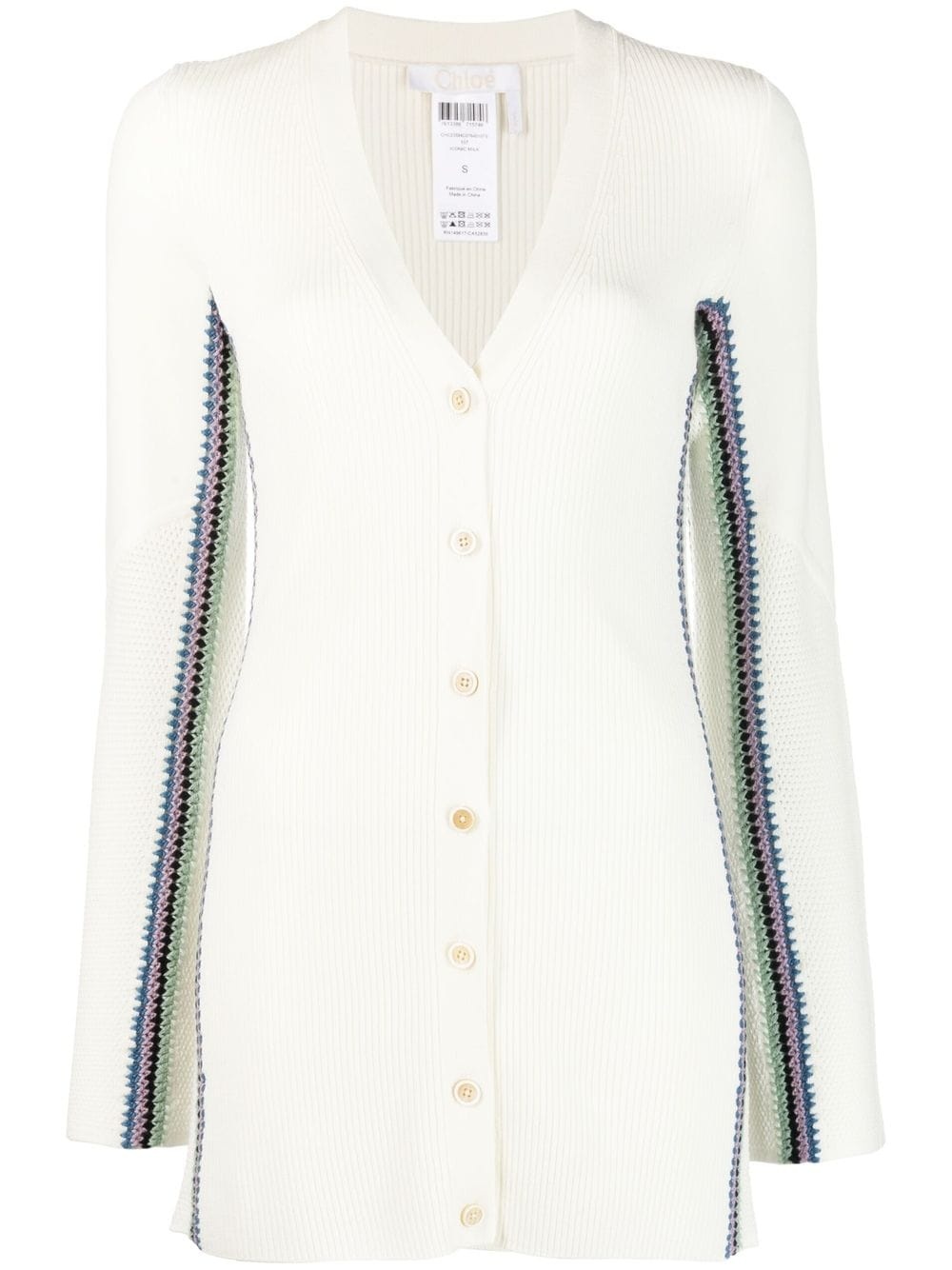 stripe-detail long wool cardigan - 1