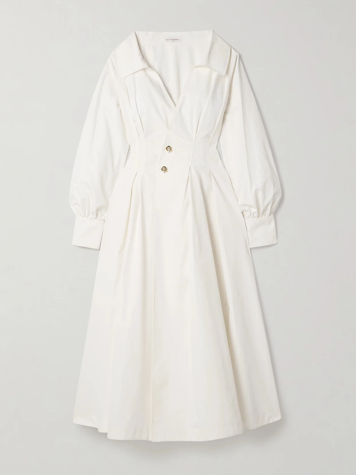 Isabela Pleated Cotton-blend Poplin Midi Shirt Dress - 1