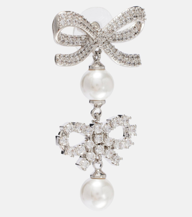 self-portrait Bow-detail embellished faux pearl earrings outlook