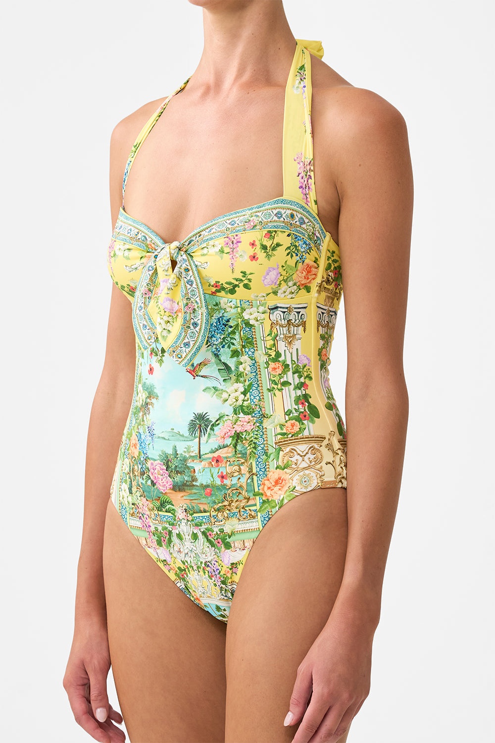 TIE FRONT HALTER ONE PIECE WITH GATHERED SIDES - 5