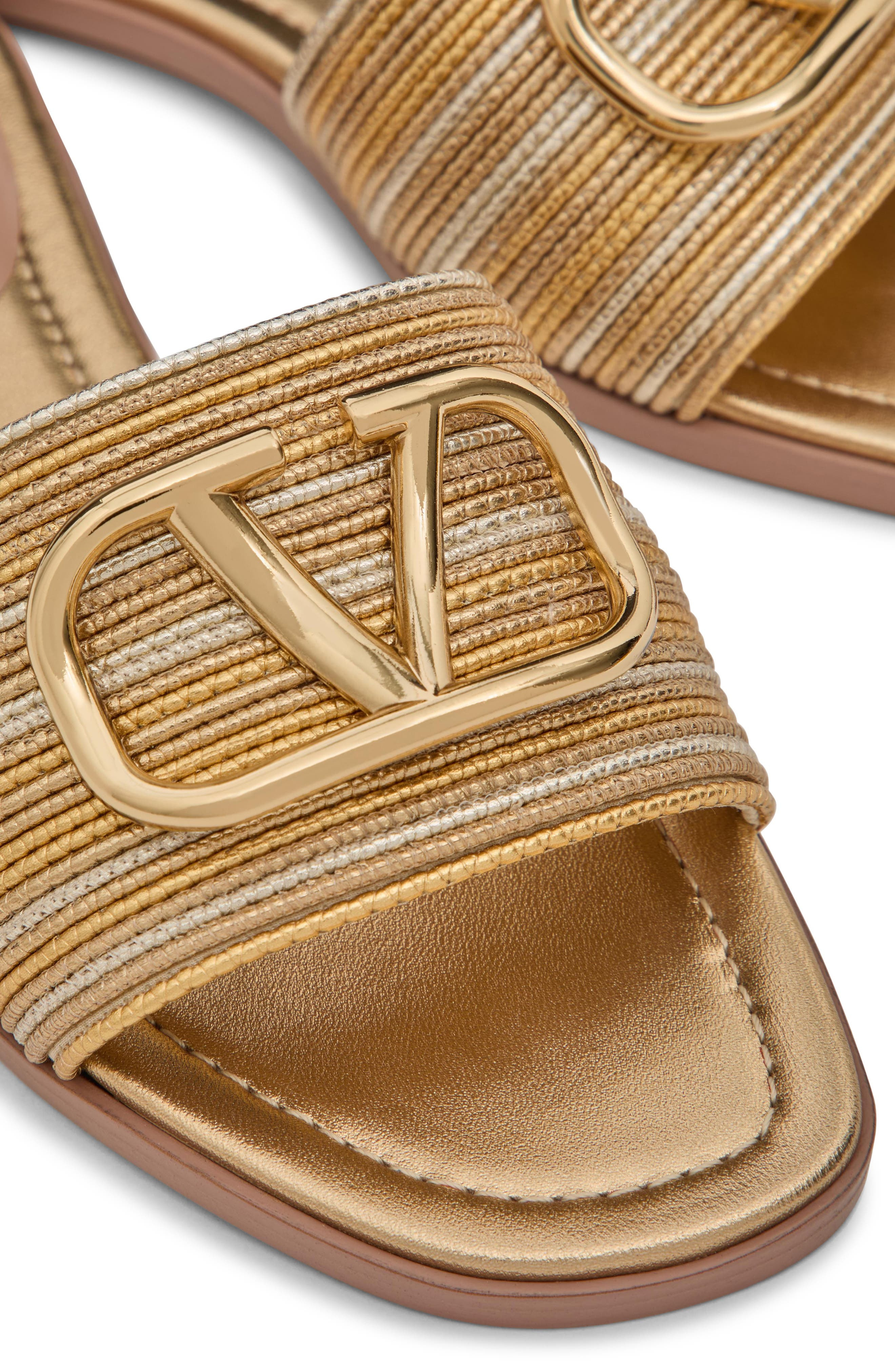 Valentino Garavani VLOGO Signature Slide Sandal in Star Gold Multicolor at Nordstrom - 5