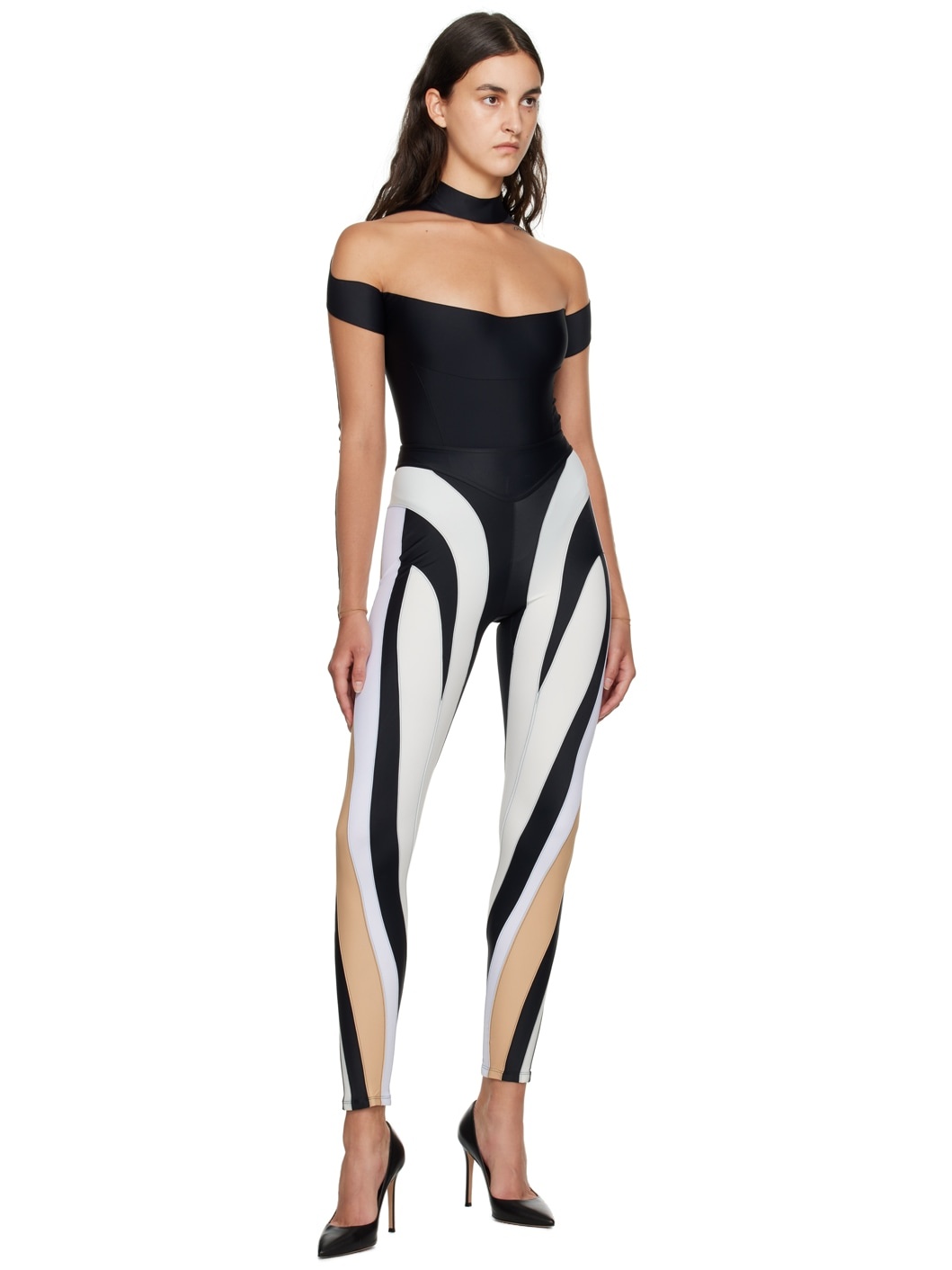 Black Paneled Bodysuit - 5