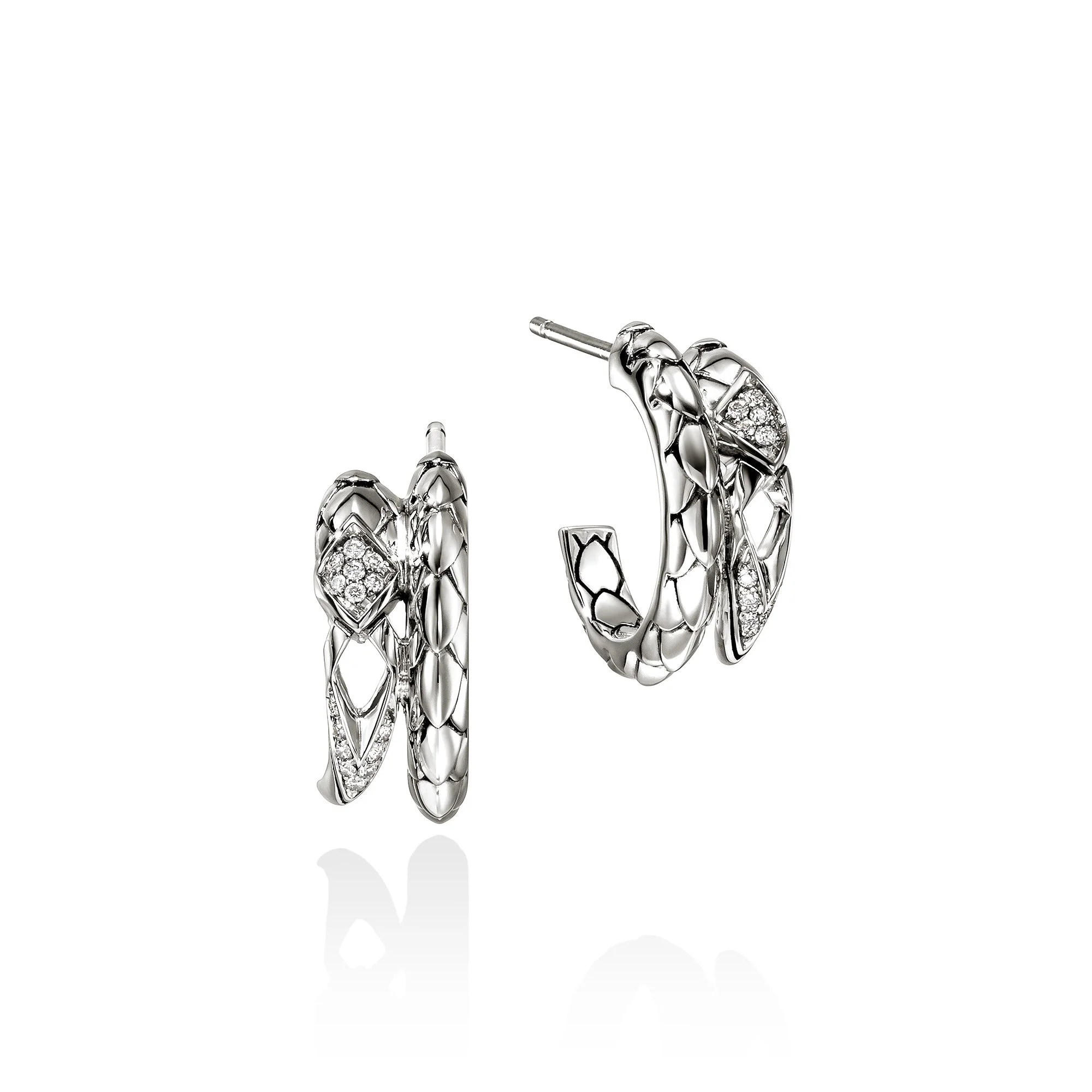 Naga Hoop Earrings, Sterling Silver, Diamonds - 1