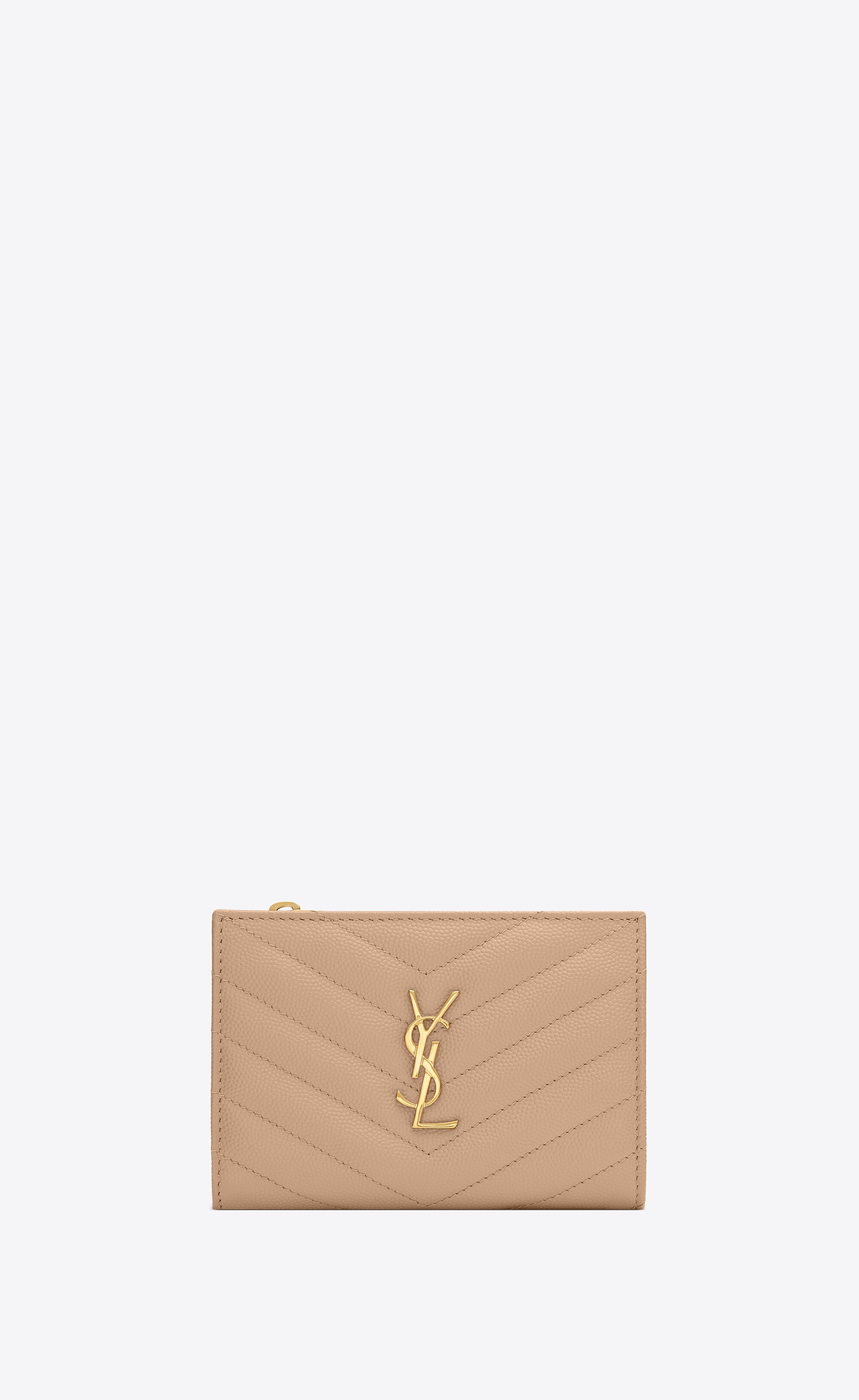 SAINT LAURENT monogram zippered two part wallet in grain de poudre embossed leather REVERSIBLE