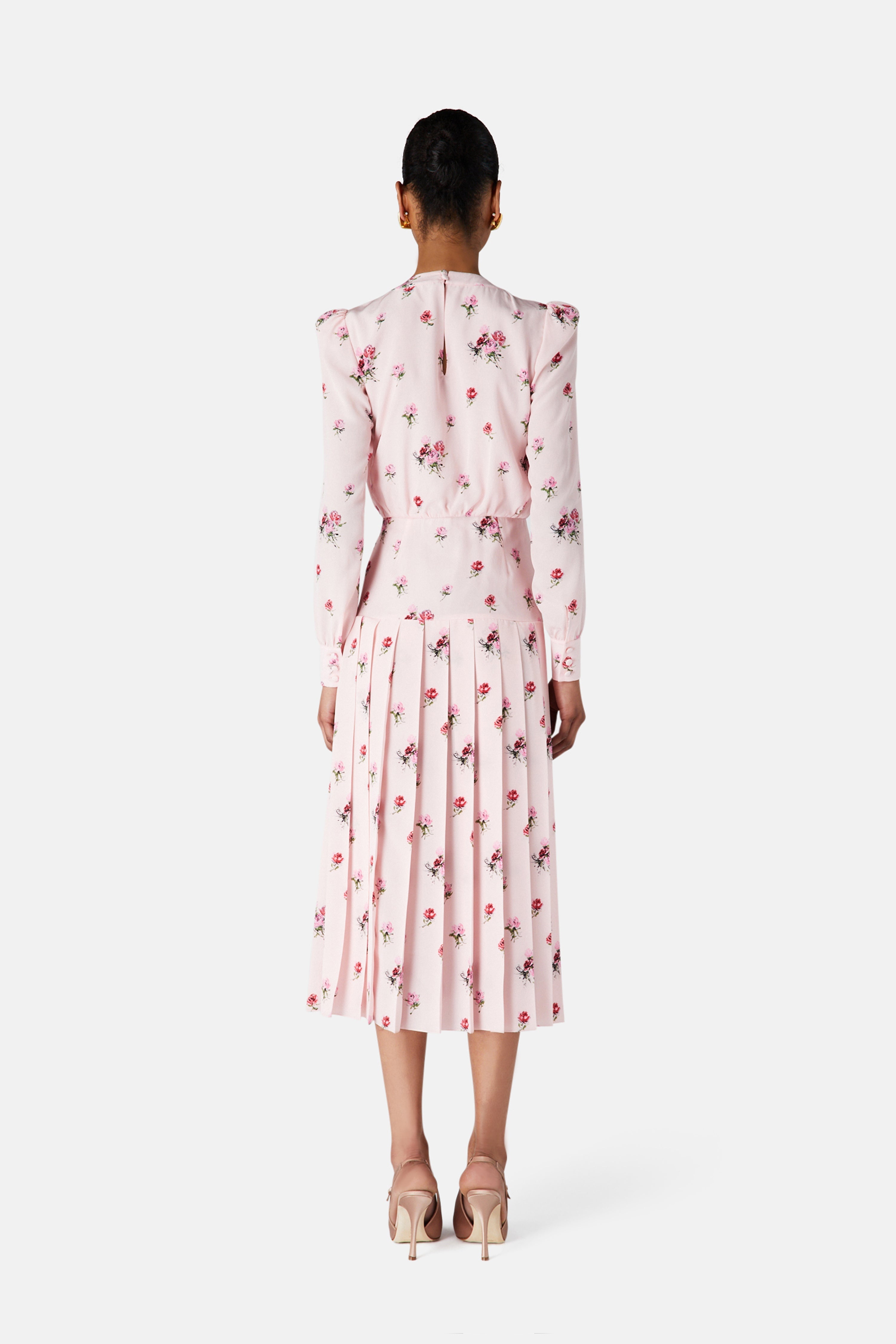 ROSE PRINT PLEATED DRESS - 4