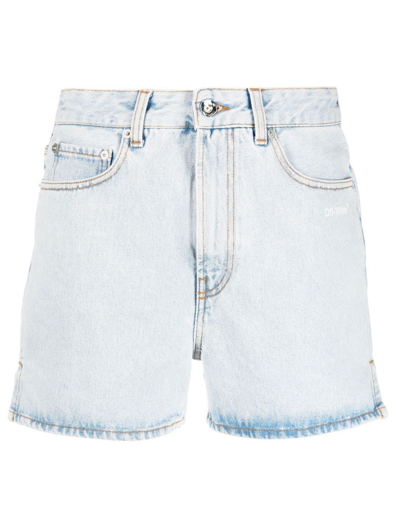Diagonal Straight Shorts Light Blue And White - 1