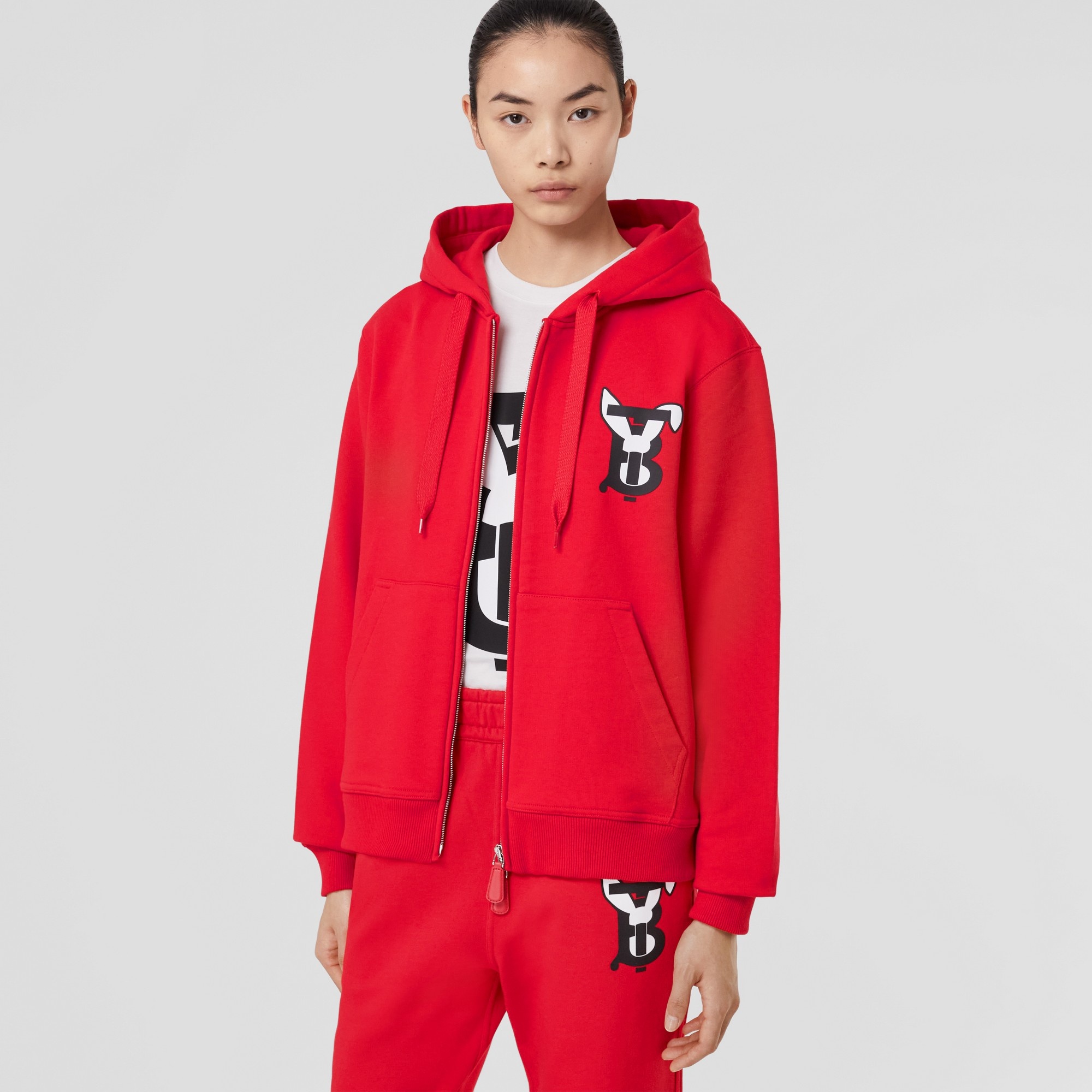 Rabbit Print Cotton Hooded Top - 4