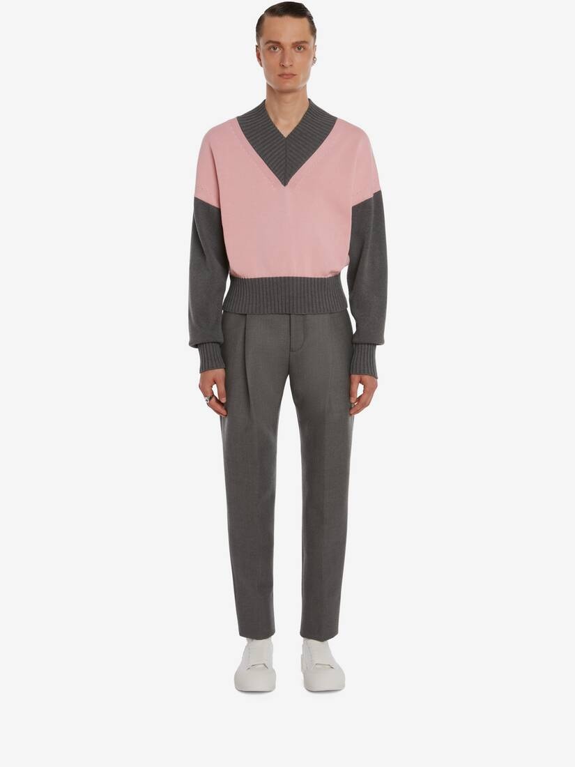 Colour Block V-neck Jumper in Pink - 2