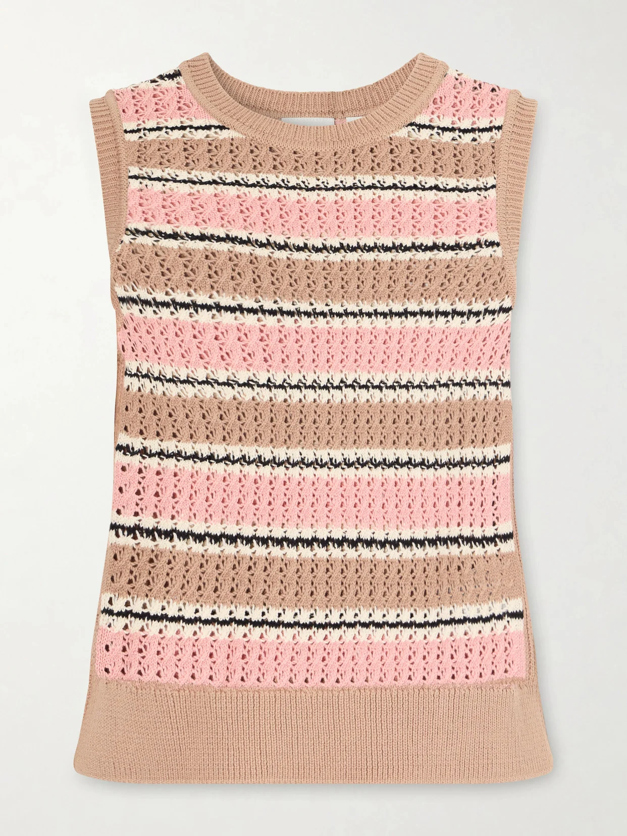 Deeley Striped Crochet Cotton Vest - 1