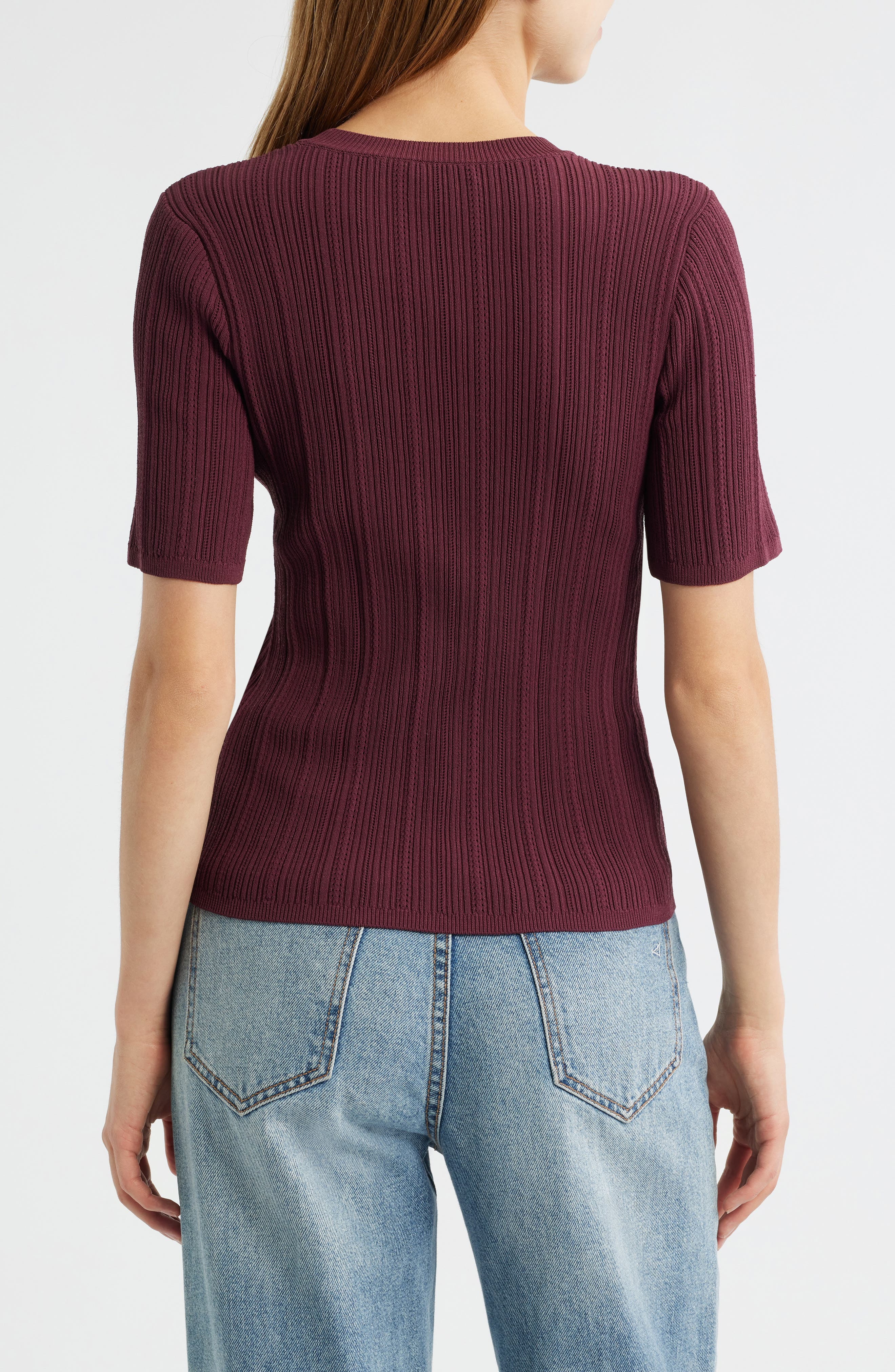 rag & bone Camryn Short Sleeve Rib Sweater in Plum at Nordstrom - 2