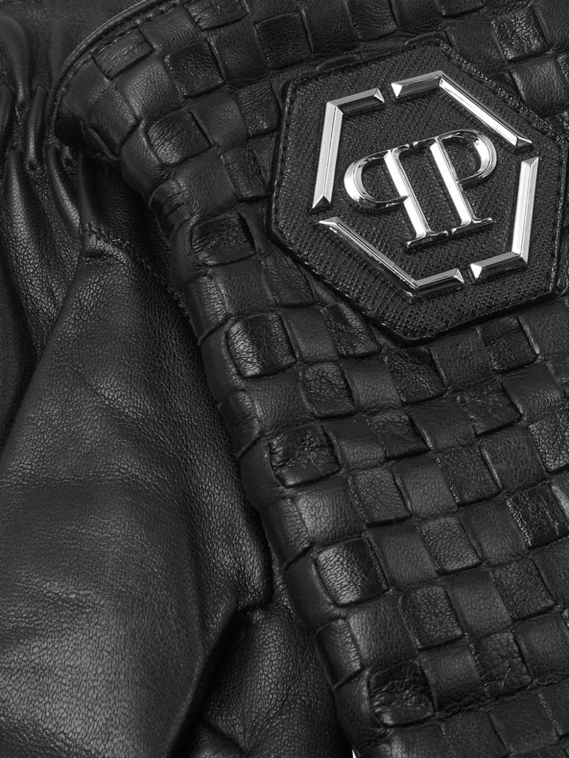 PHILIPP PLEIN Hexagon interwoven leather gloves outlook