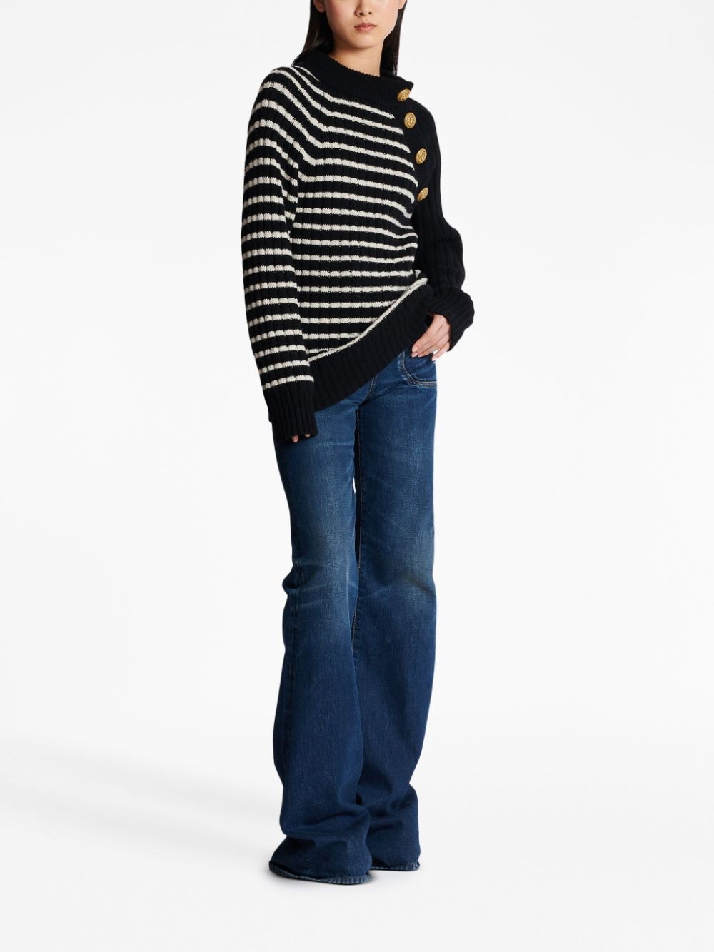 embossed-button striped jumper - 3