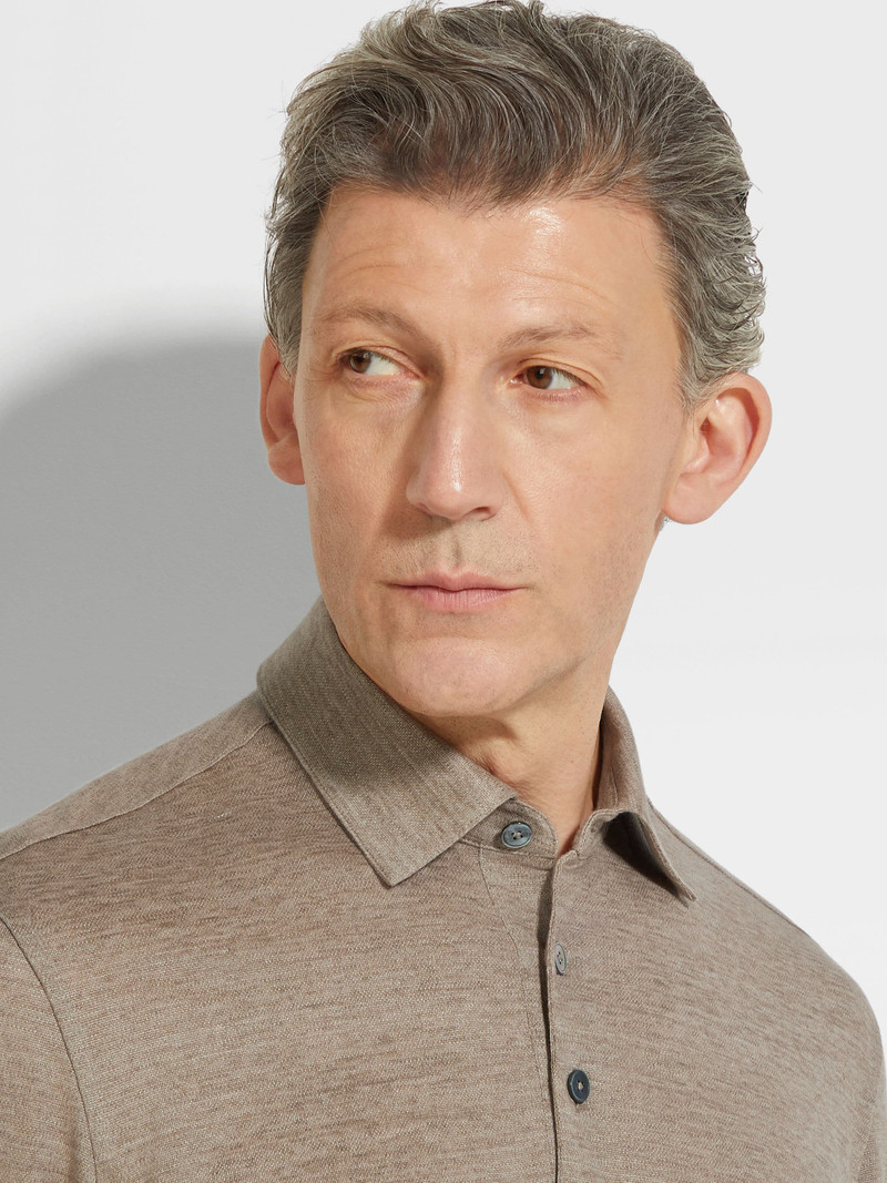 ZEGNA LIGHT TAUPE OASI LINO POLO SHIRT outlook