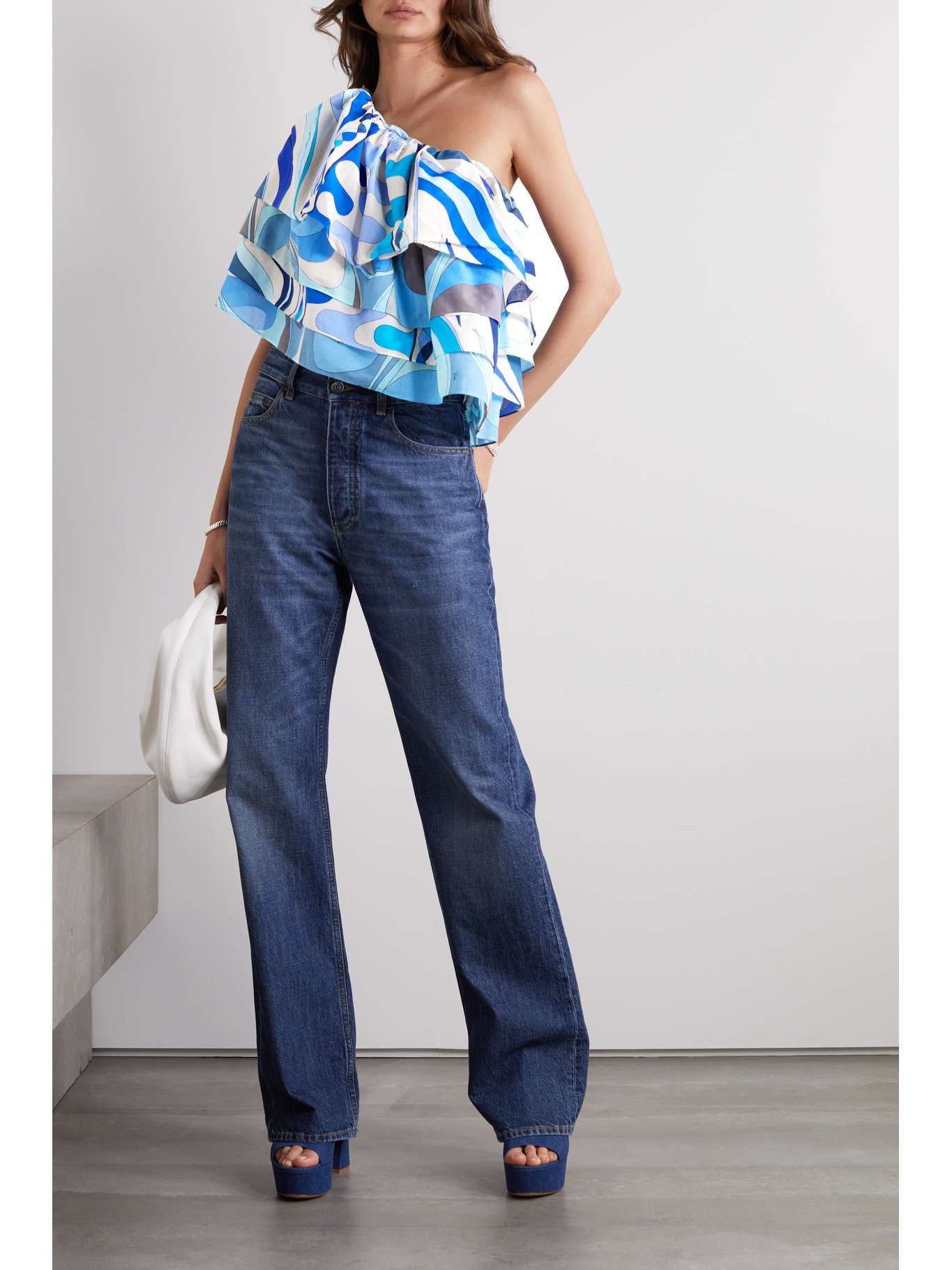 One-shoulder printed cotton-voile top - 2