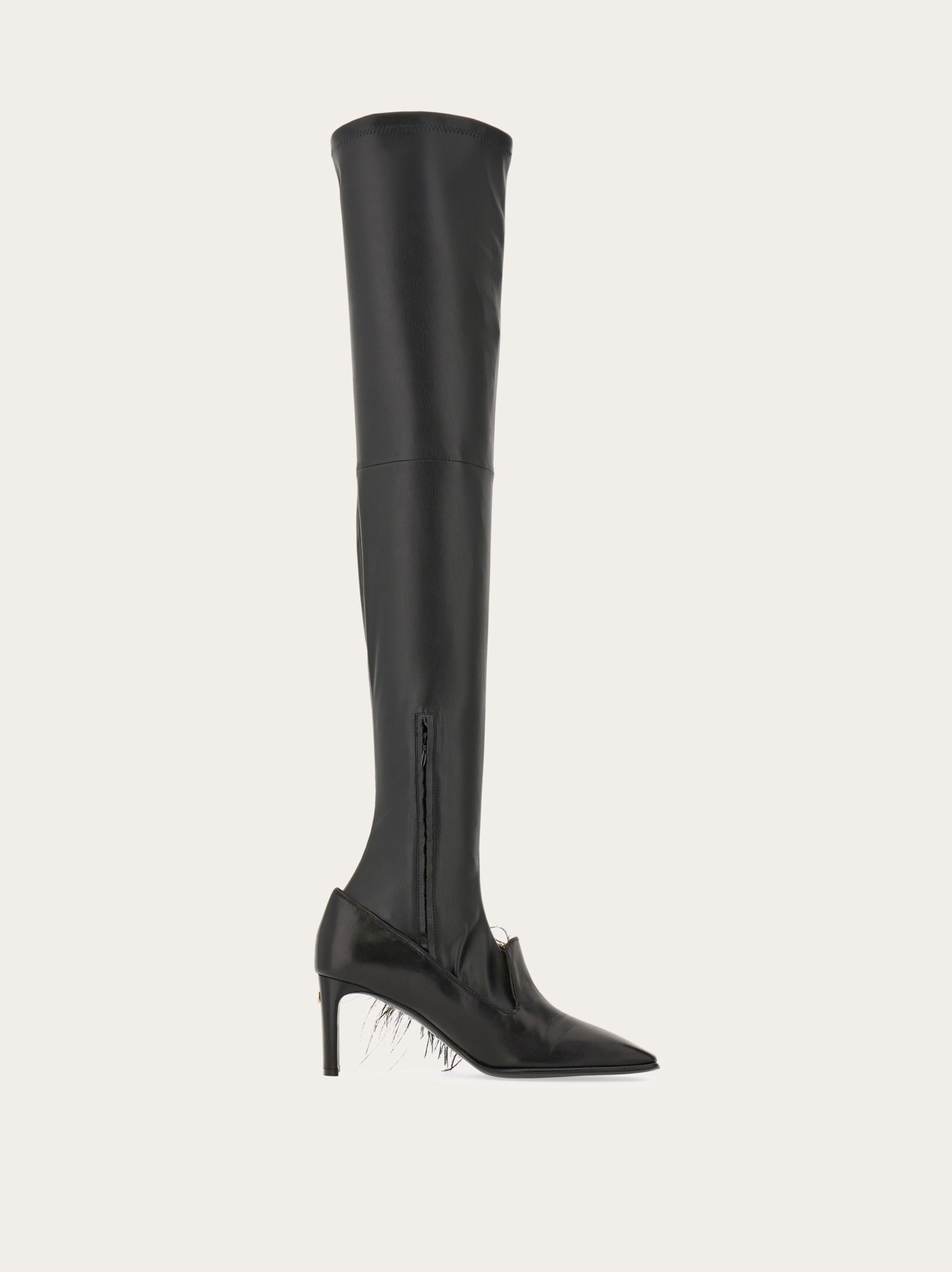 Knee high boot with detachable feathers - 5